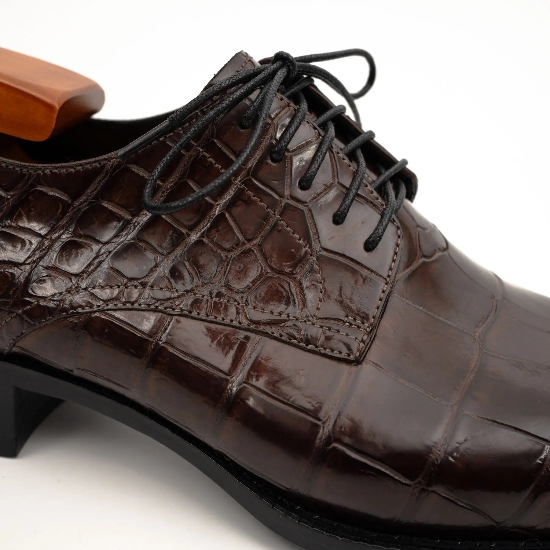 Dark Brown Crocodile-Textured Derby