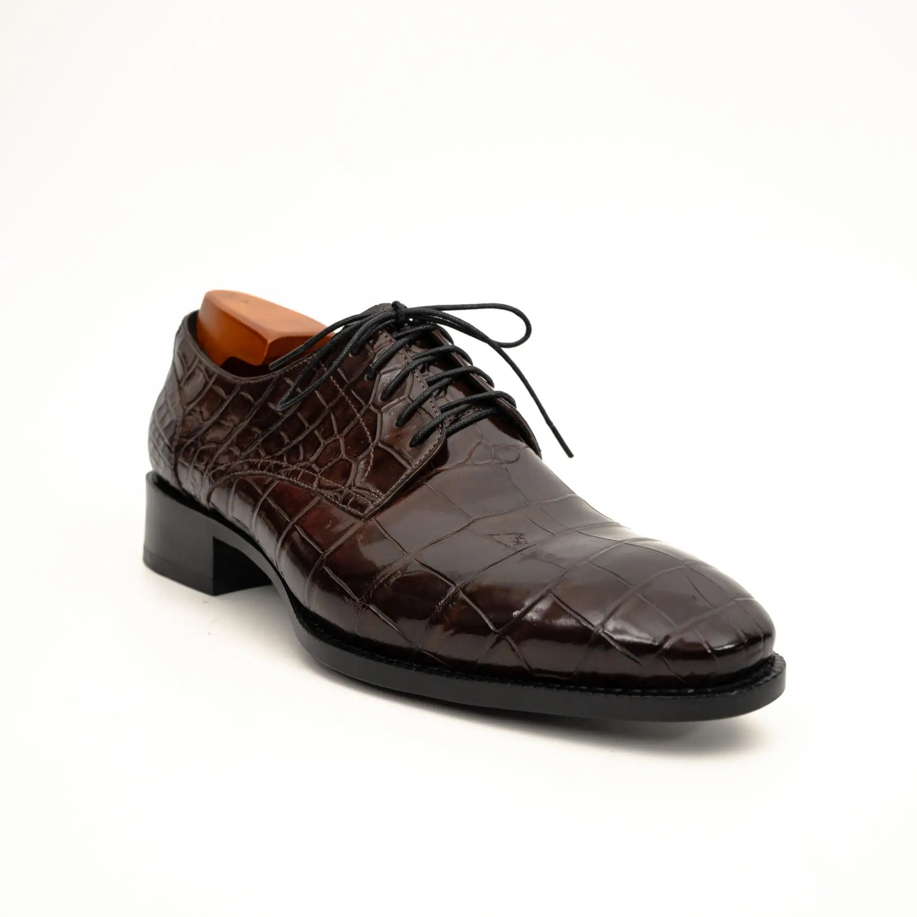 Dark Brown Crocodile-Textured Derby