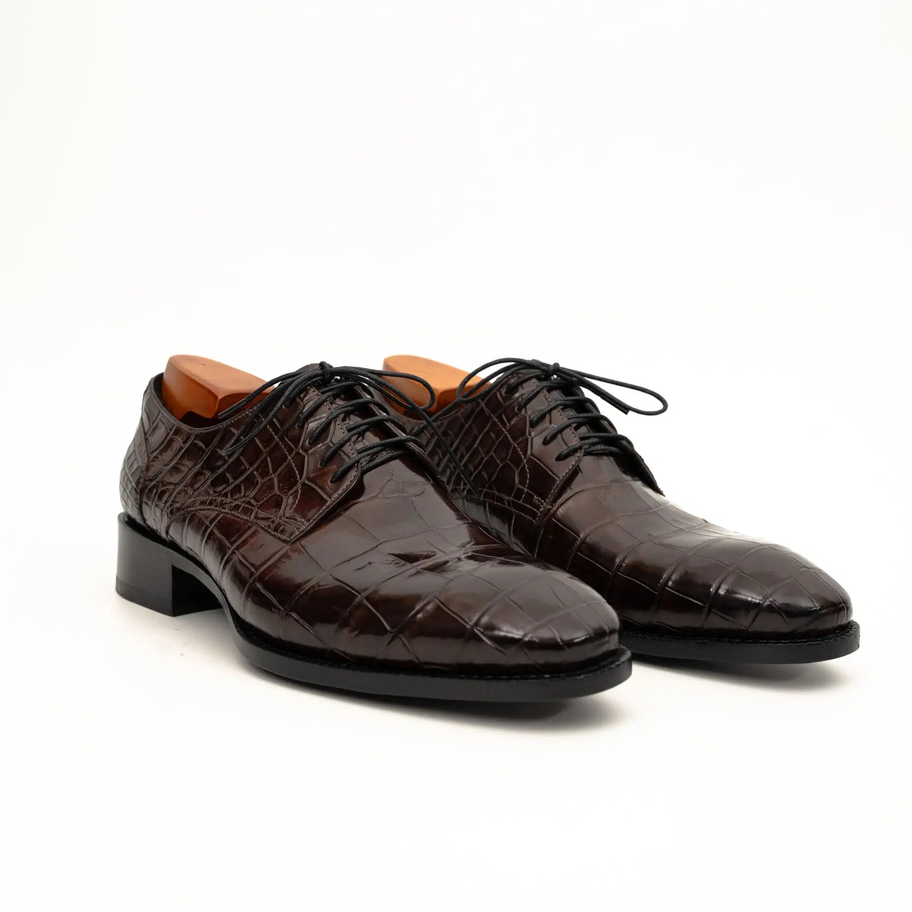 Dark Brown Crocodile-Textured Derby