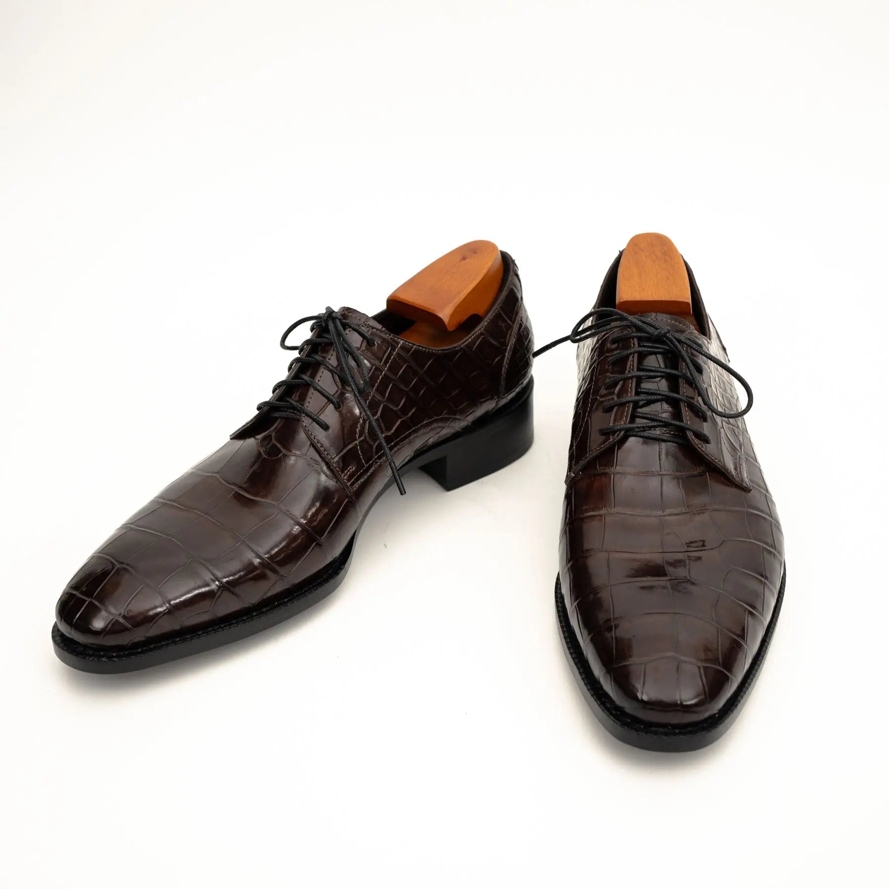 Dark Brown Crocodile-Textured Derby