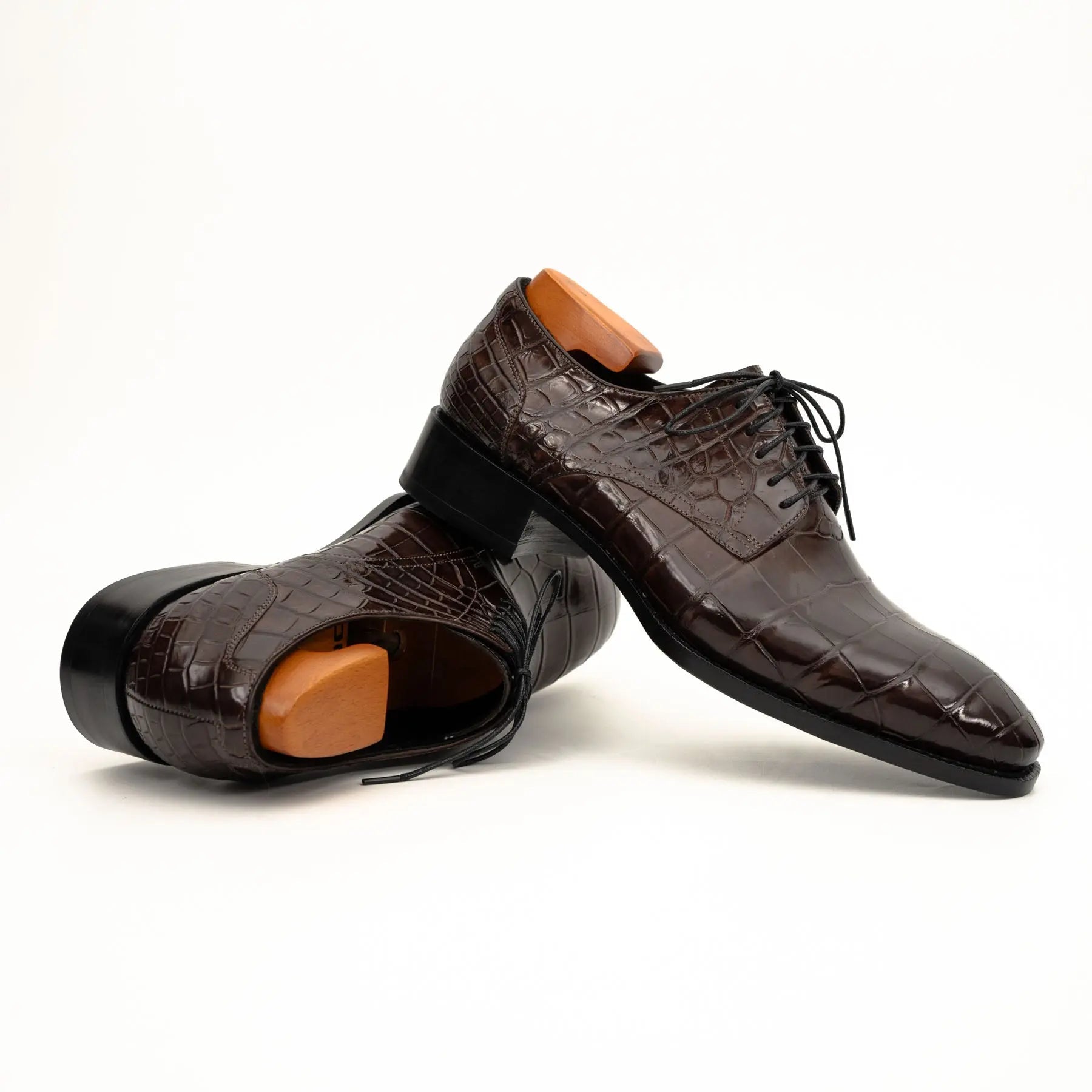 Dark Brown Crocodile-Textured Derby