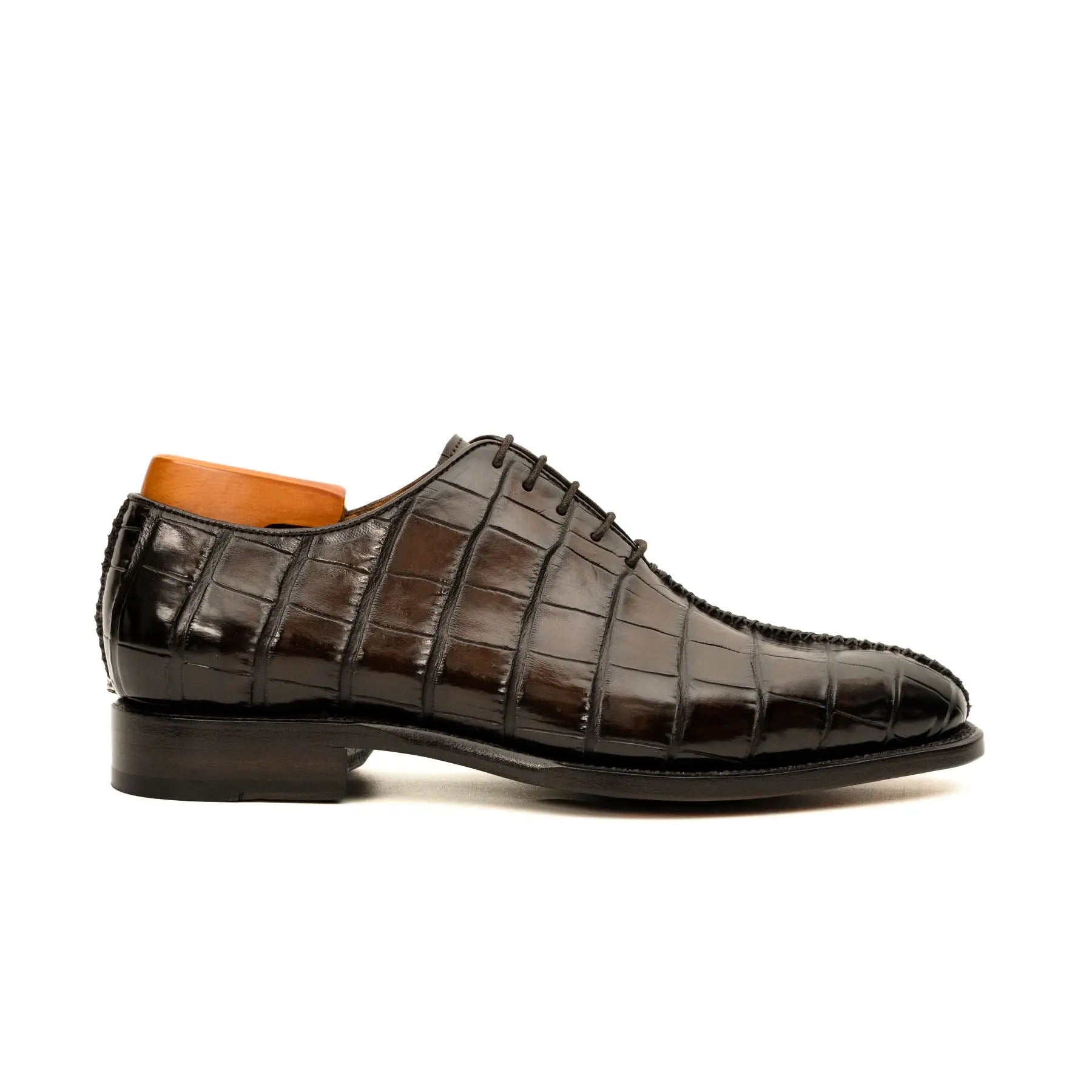 Dark Brown Crocodile-Textured Oxford