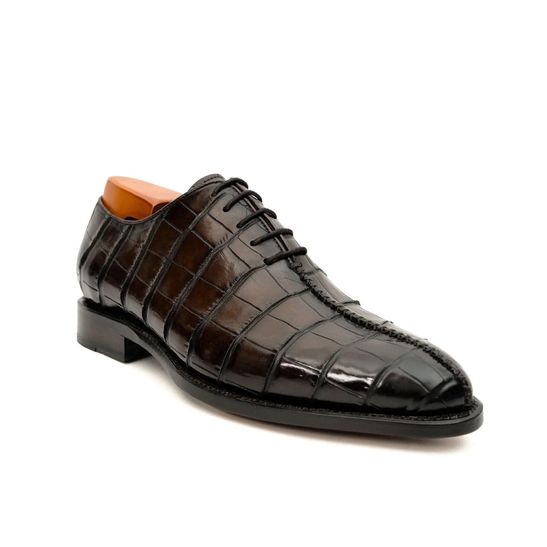 Dark Brown Crocodile-Textured Oxford