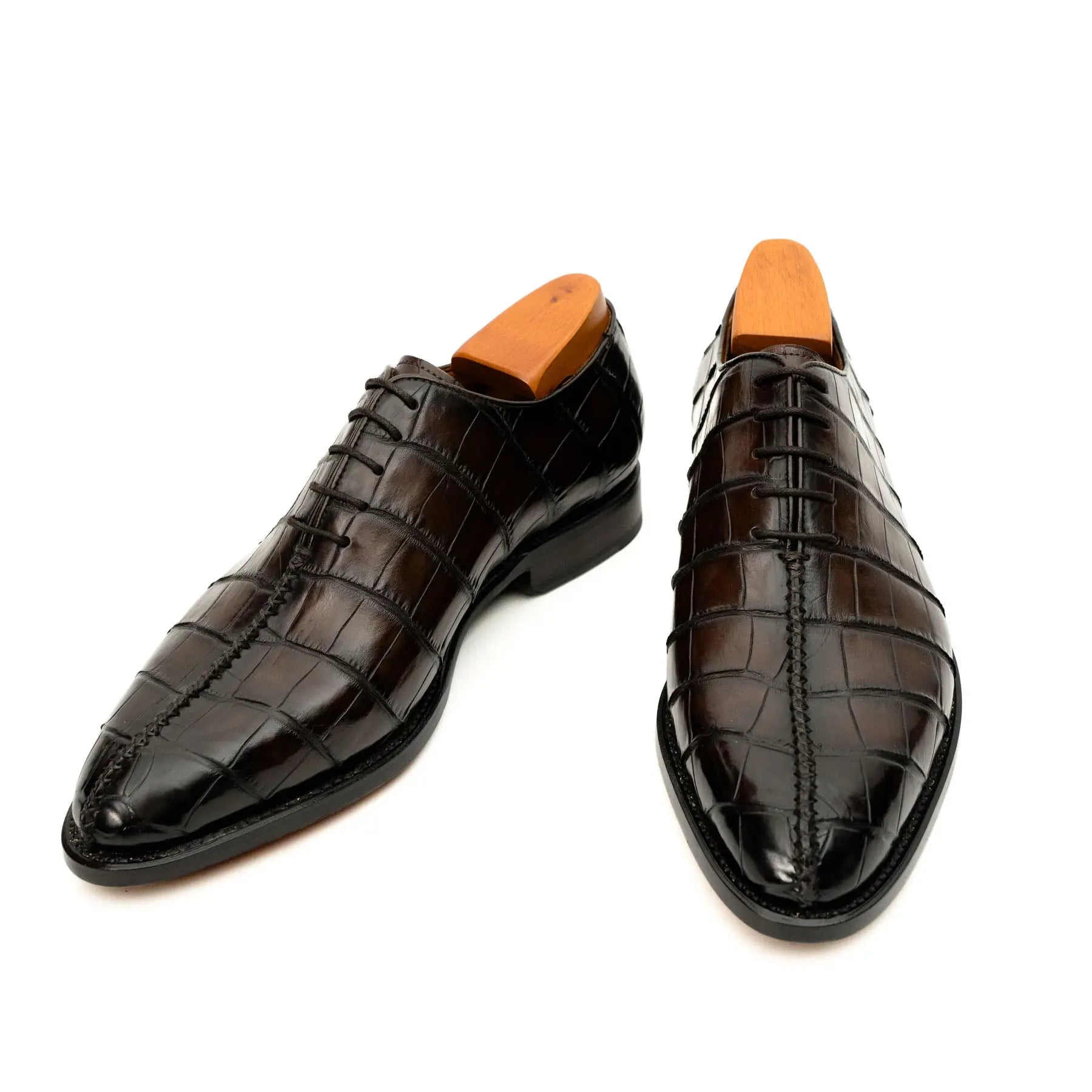 Dark Brown Crocodile-Textured Oxford