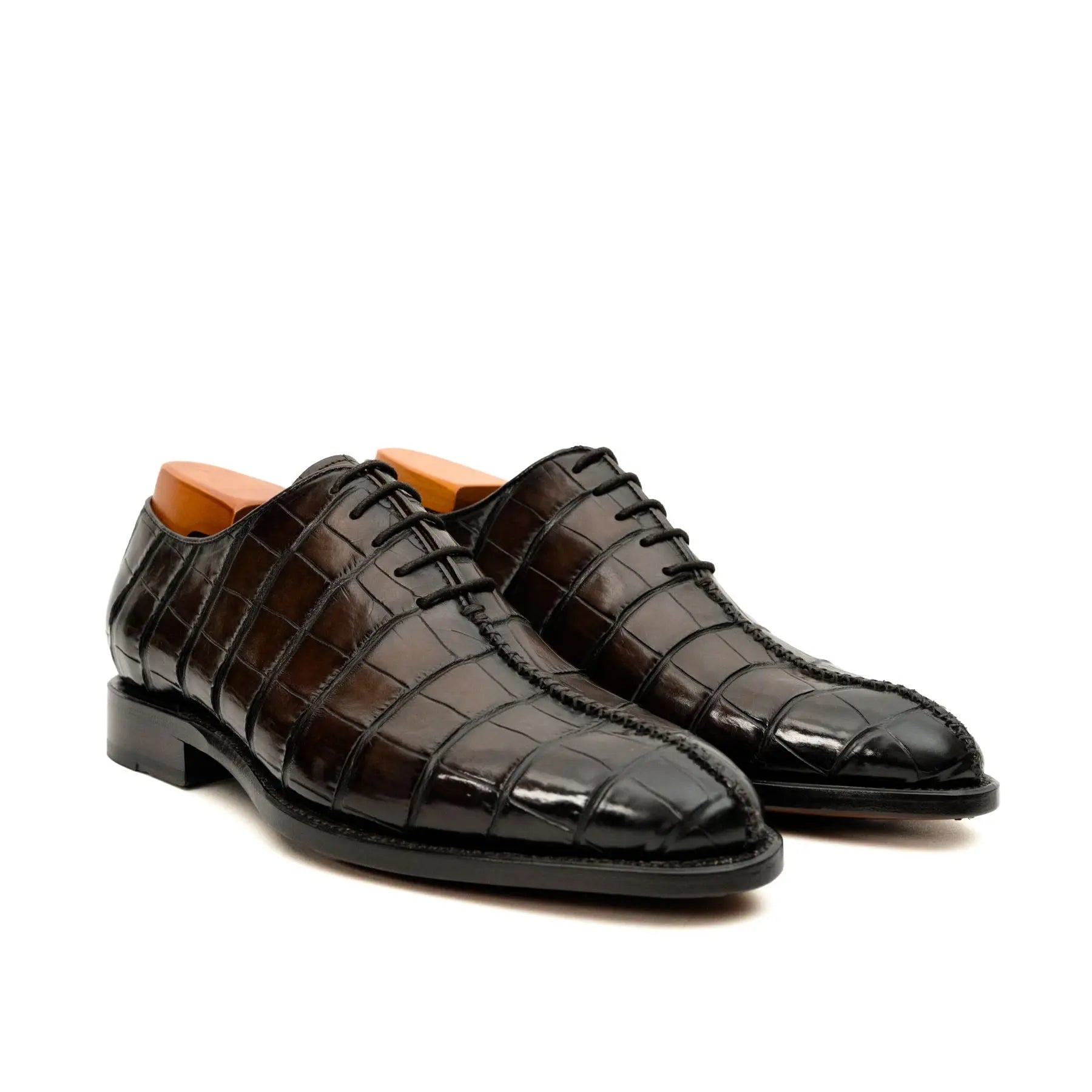 Dark Brown Crocodile-Textured Oxford