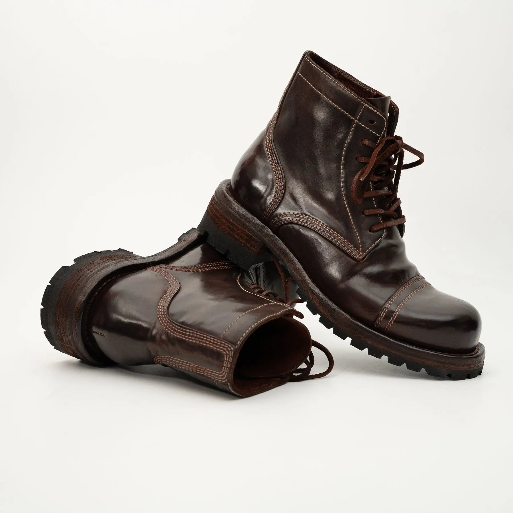 Dark Brown Horsehide Combat Boots