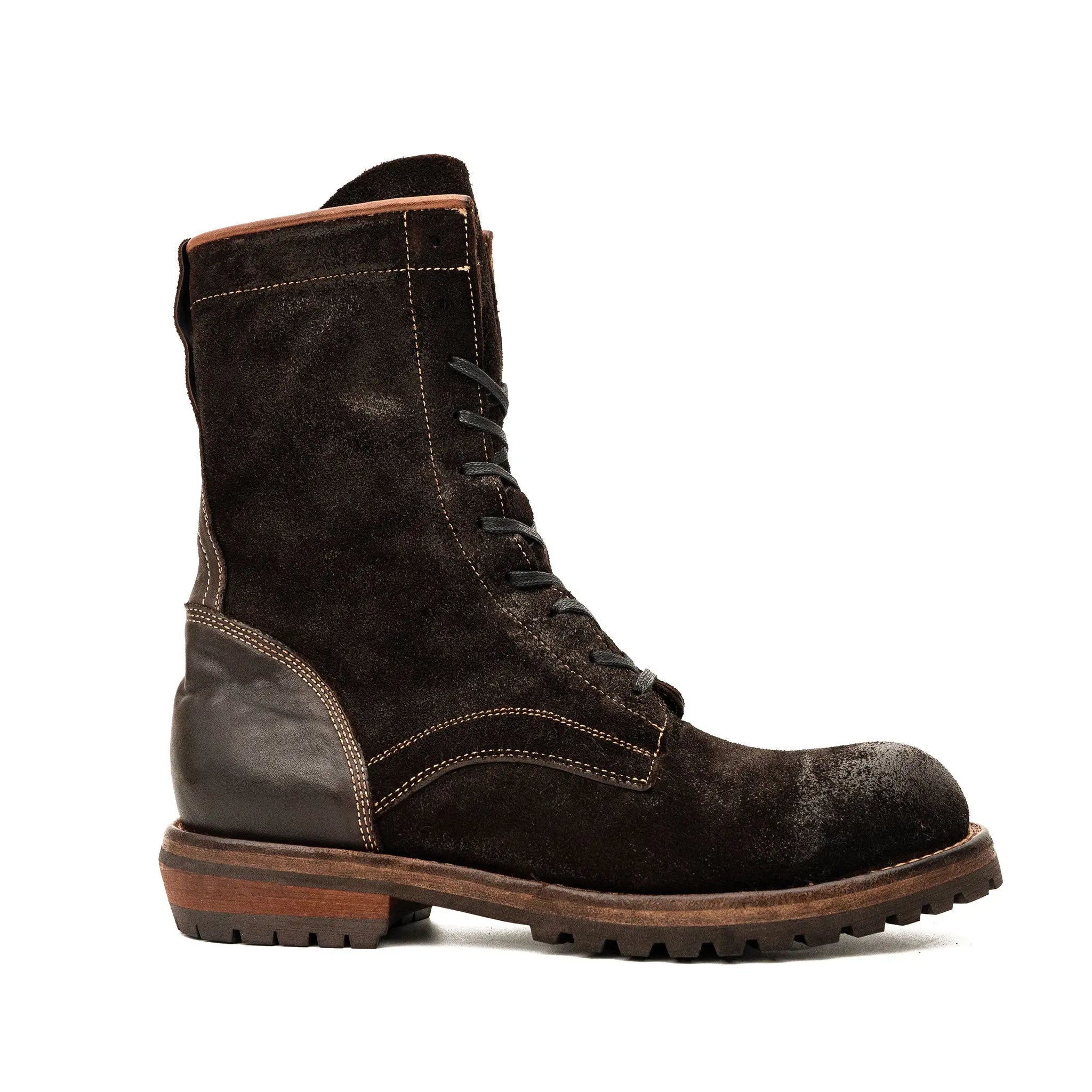 Dark Brown Suede Lace-Up Combat Boots