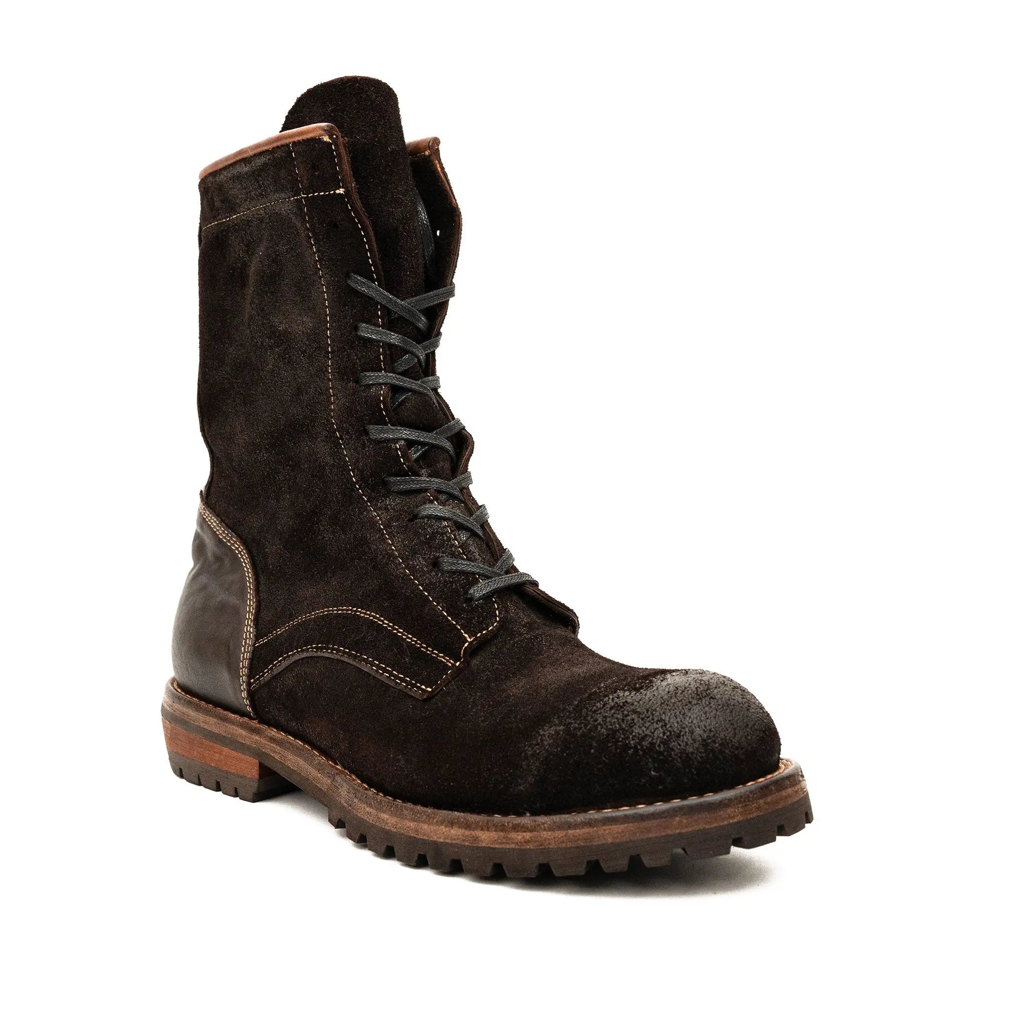 Dark Brown Suede Lace-Up Combat Boots