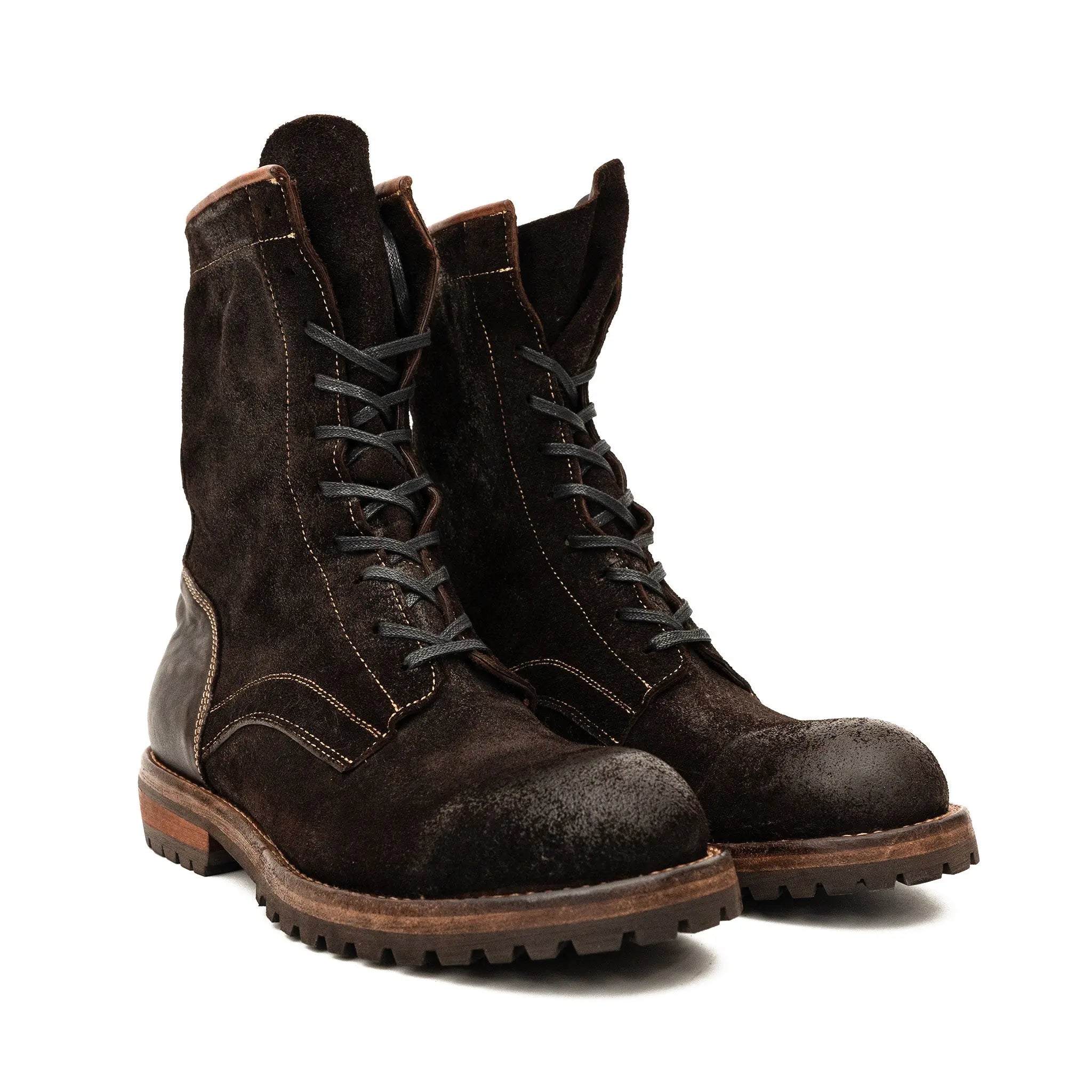 Dark Brown Suede Lace-Up Combat Boots