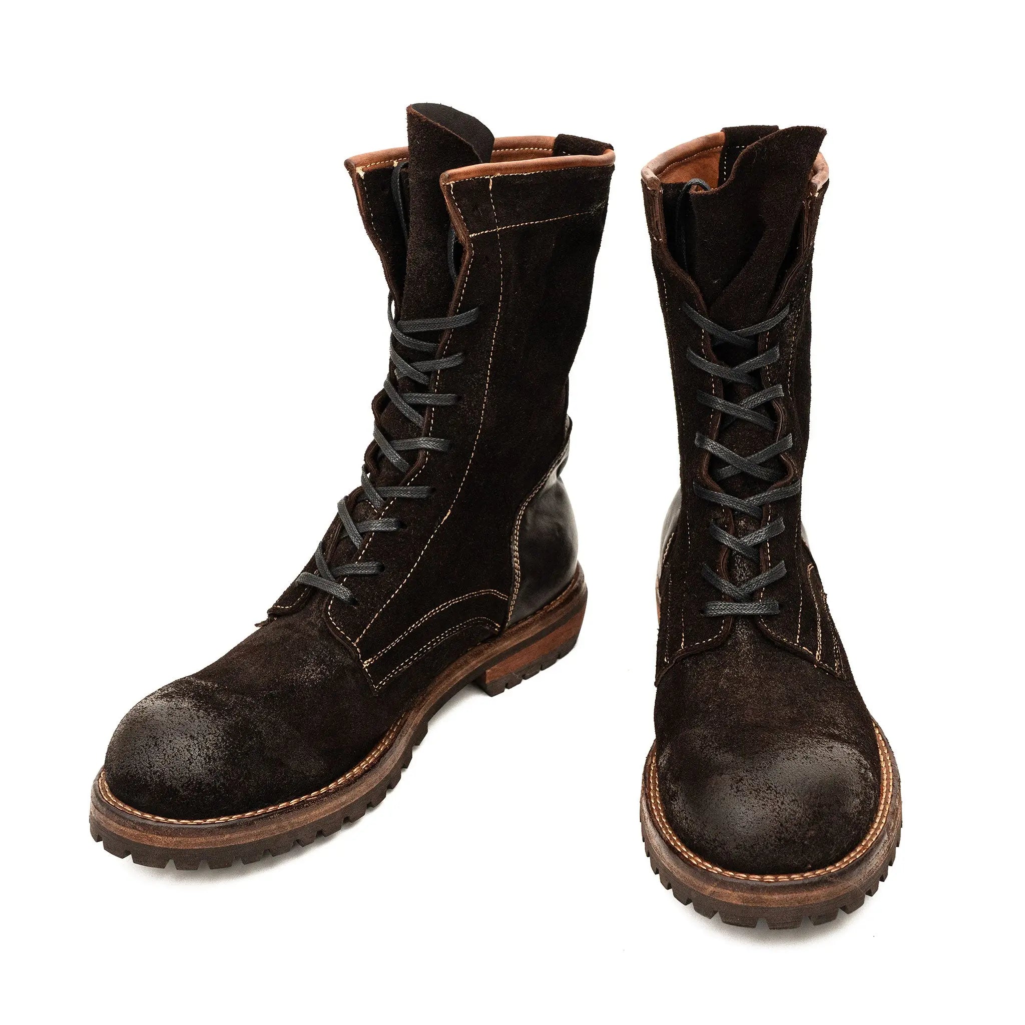 Dark Brown Suede Lace-Up Combat Boots