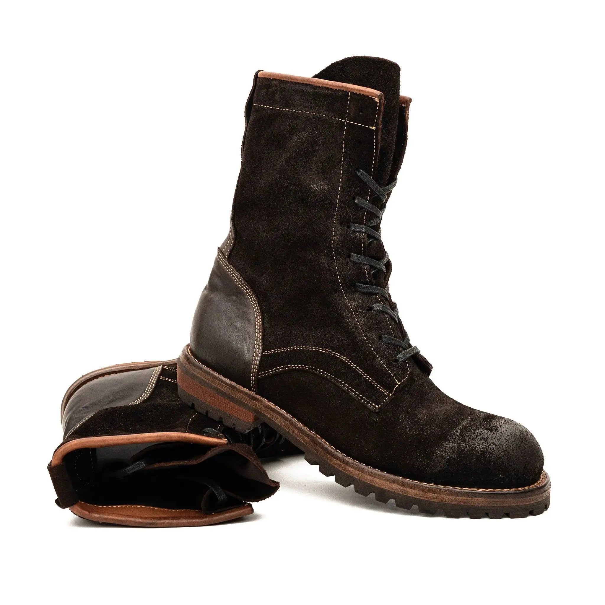 Dark Brown Suede Lace-Up Combat Boots