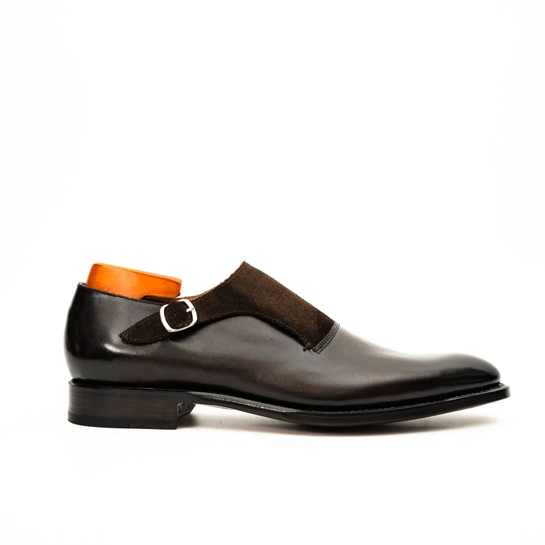 Dark Brown Suede-Panel Monk Shoe