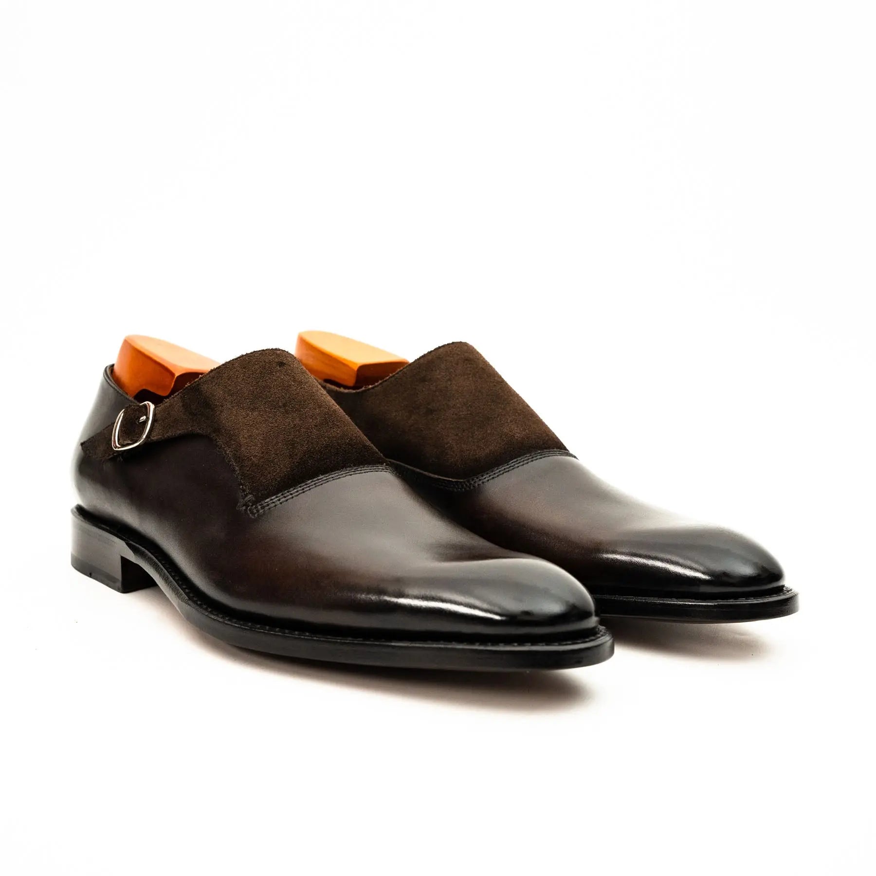 Dark Brown Suede-Panel Monk Shoe