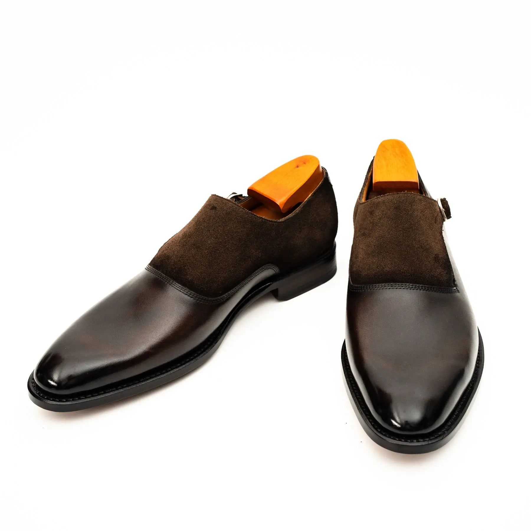Dark Brown Suede-Panel Monk Shoe