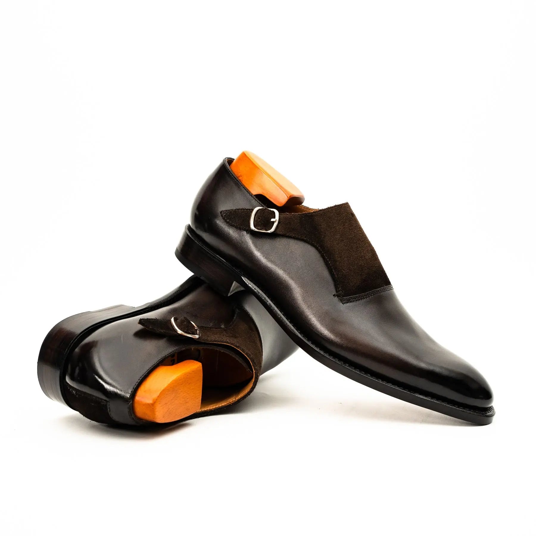 Dark Brown Suede-Panel Monk Shoe