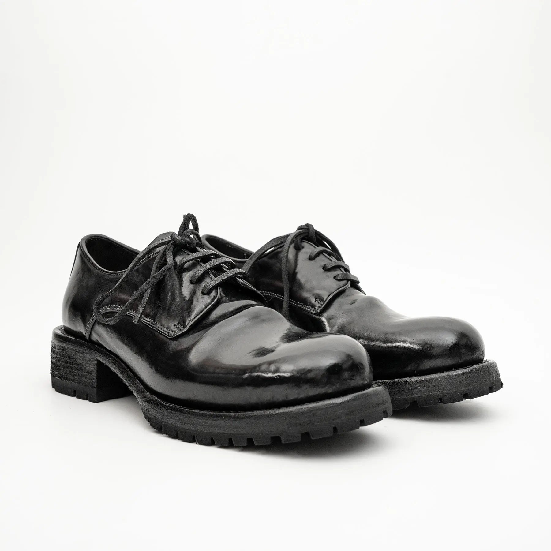 Jet Black Washed Horse Leather Derby