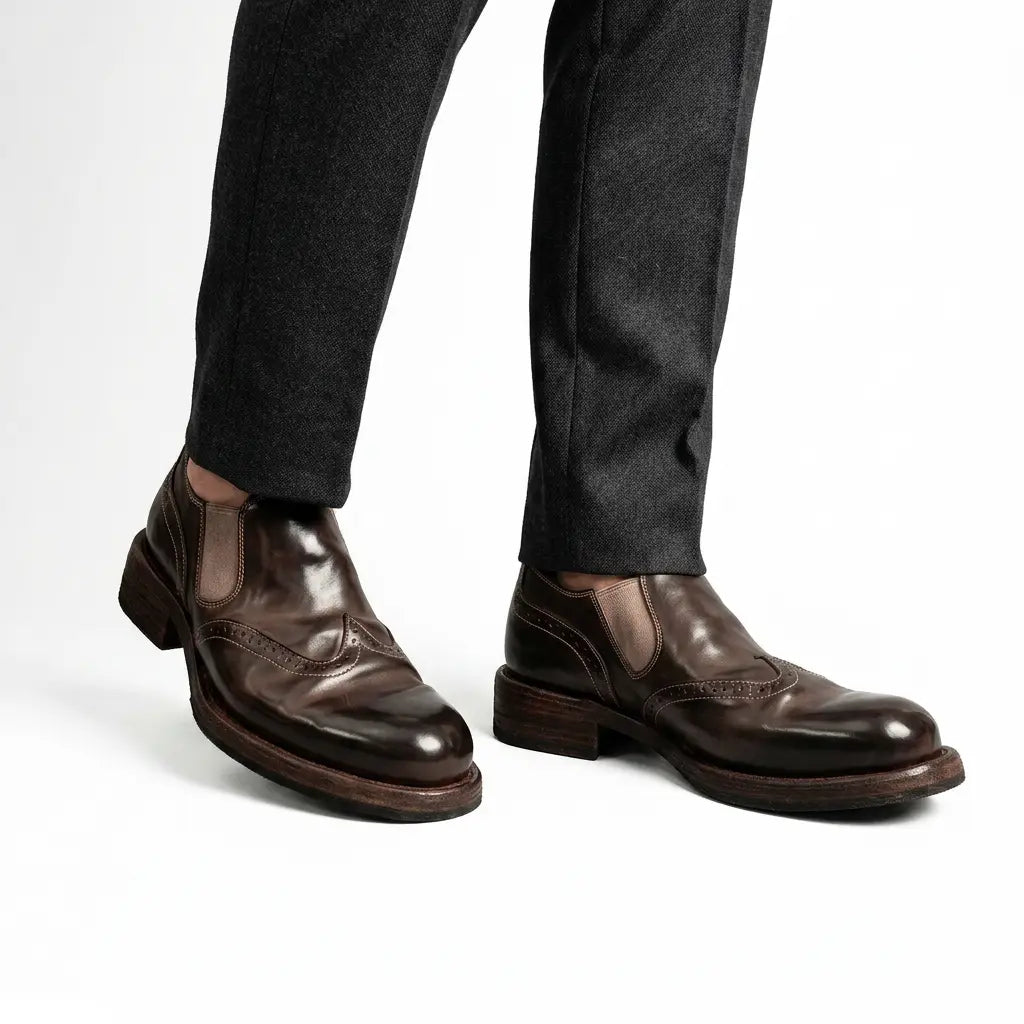 Dark Brown Washed Horse Leather Slip-On Casual Shoes