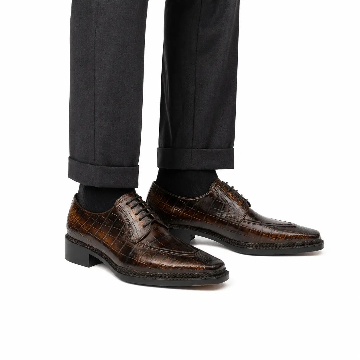 Espresso Crocodile Apron Derby