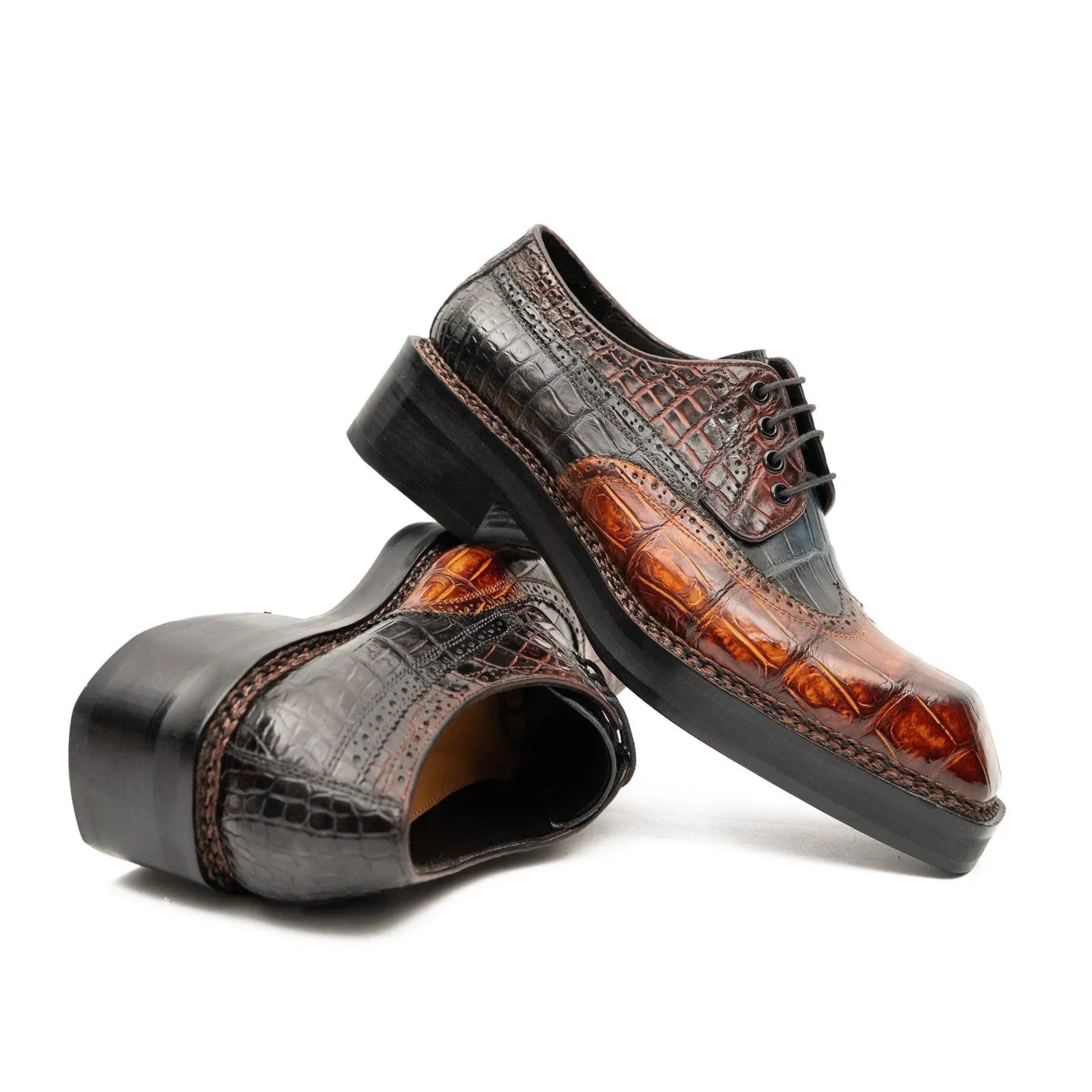 Cognac Black Crocodile Derby Shoe