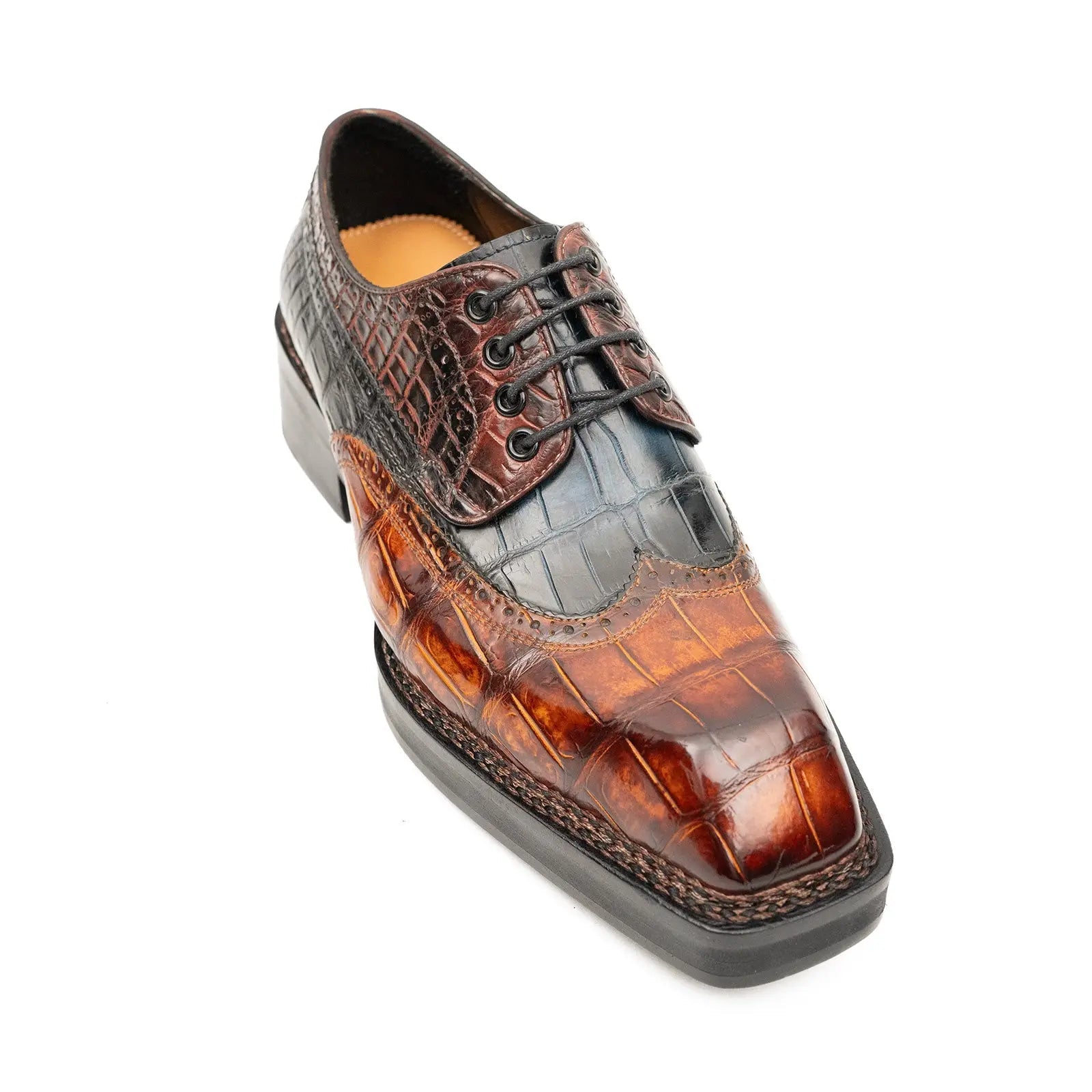 Cognac Black Crocodile Derby Shoe