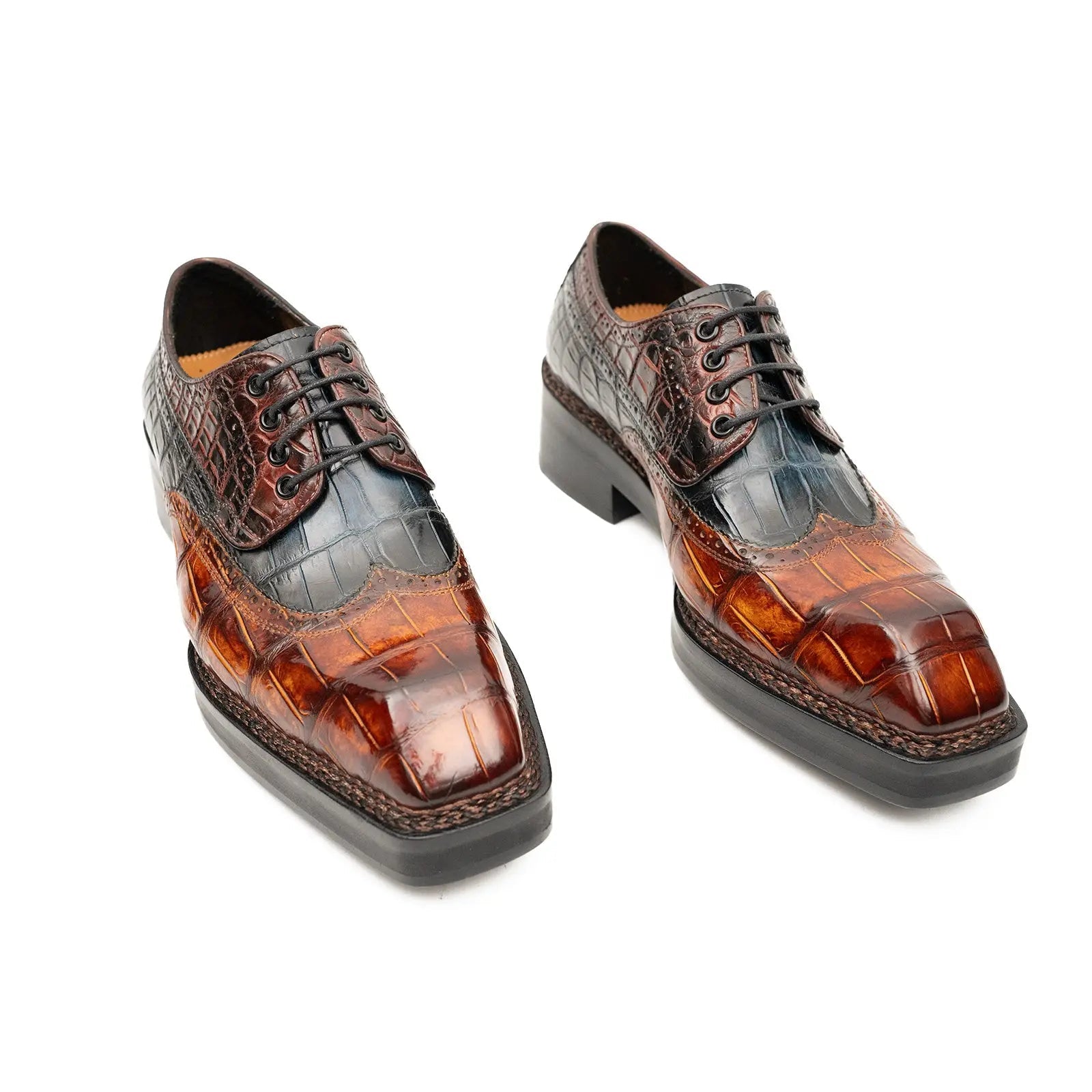Cognac Black Crocodile Derby Shoe