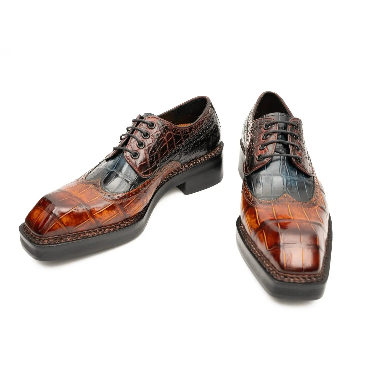 Cognac Black Crocodile Derby Shoe