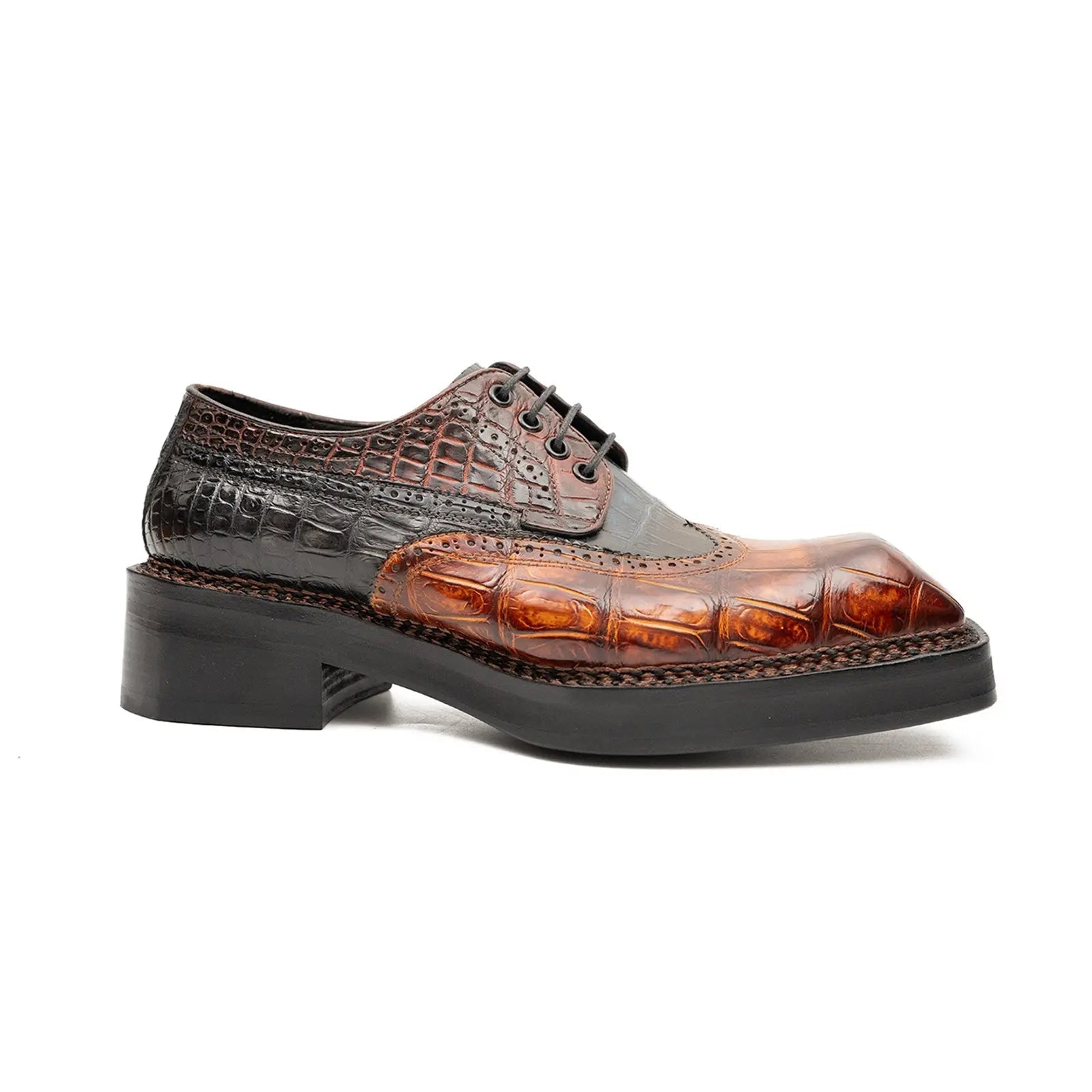 Cognac Black Crocodile Derby Shoe