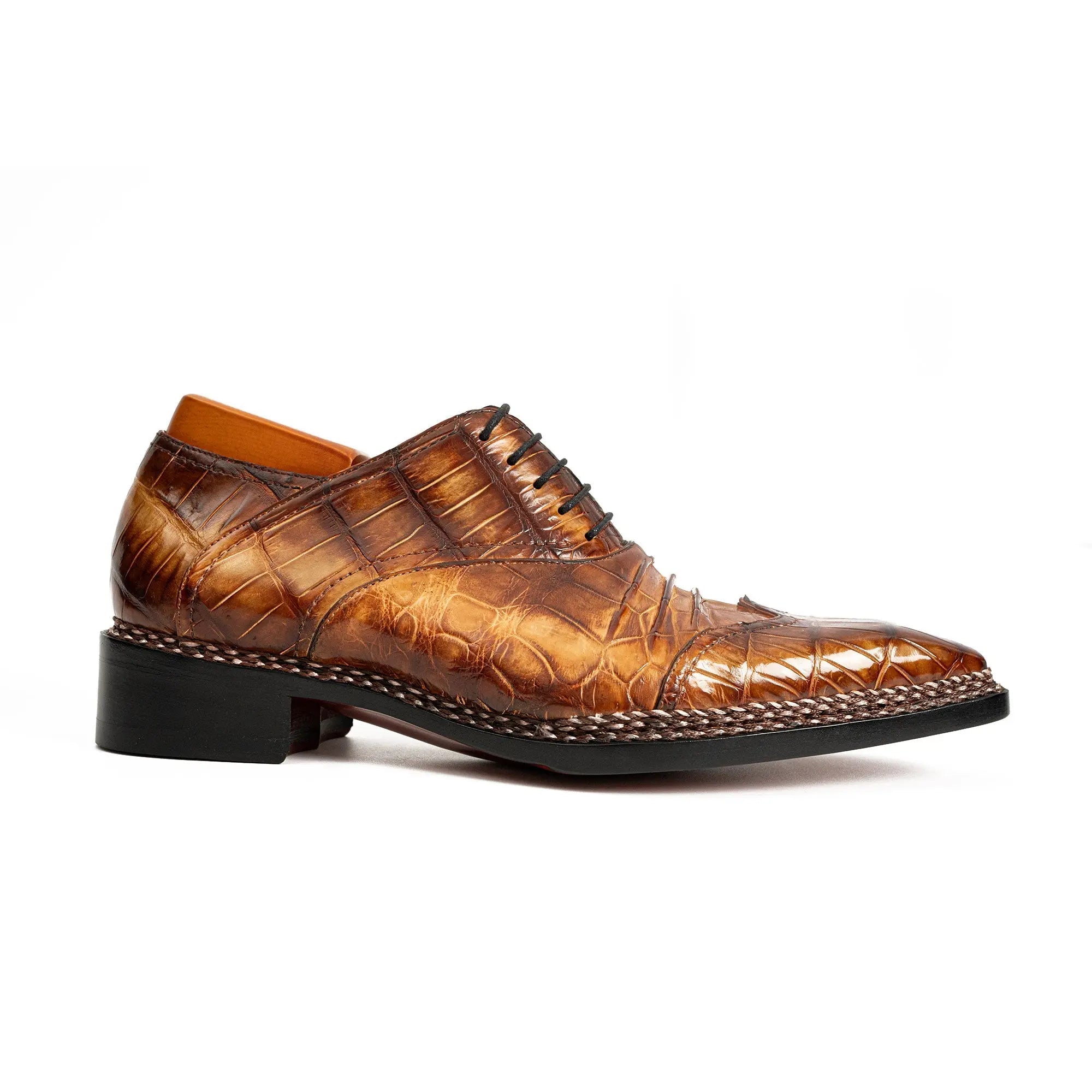 Cognac Crocodile Oxford Dress Shoe