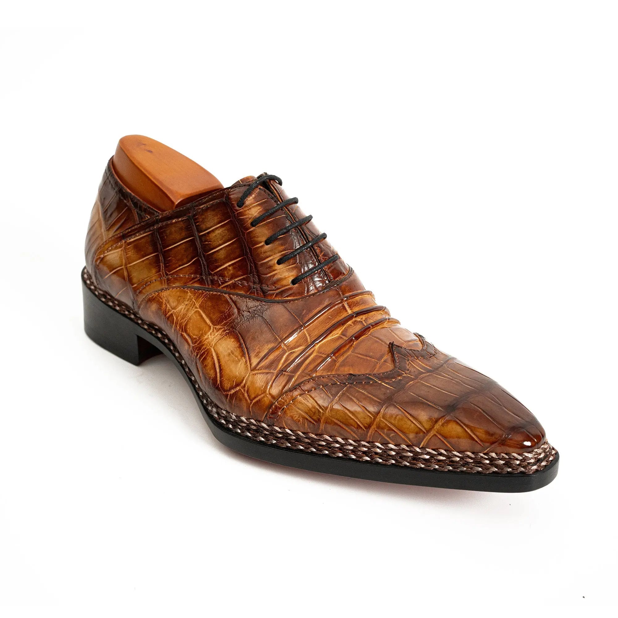 Cognac Crocodile Oxford Dress Shoe