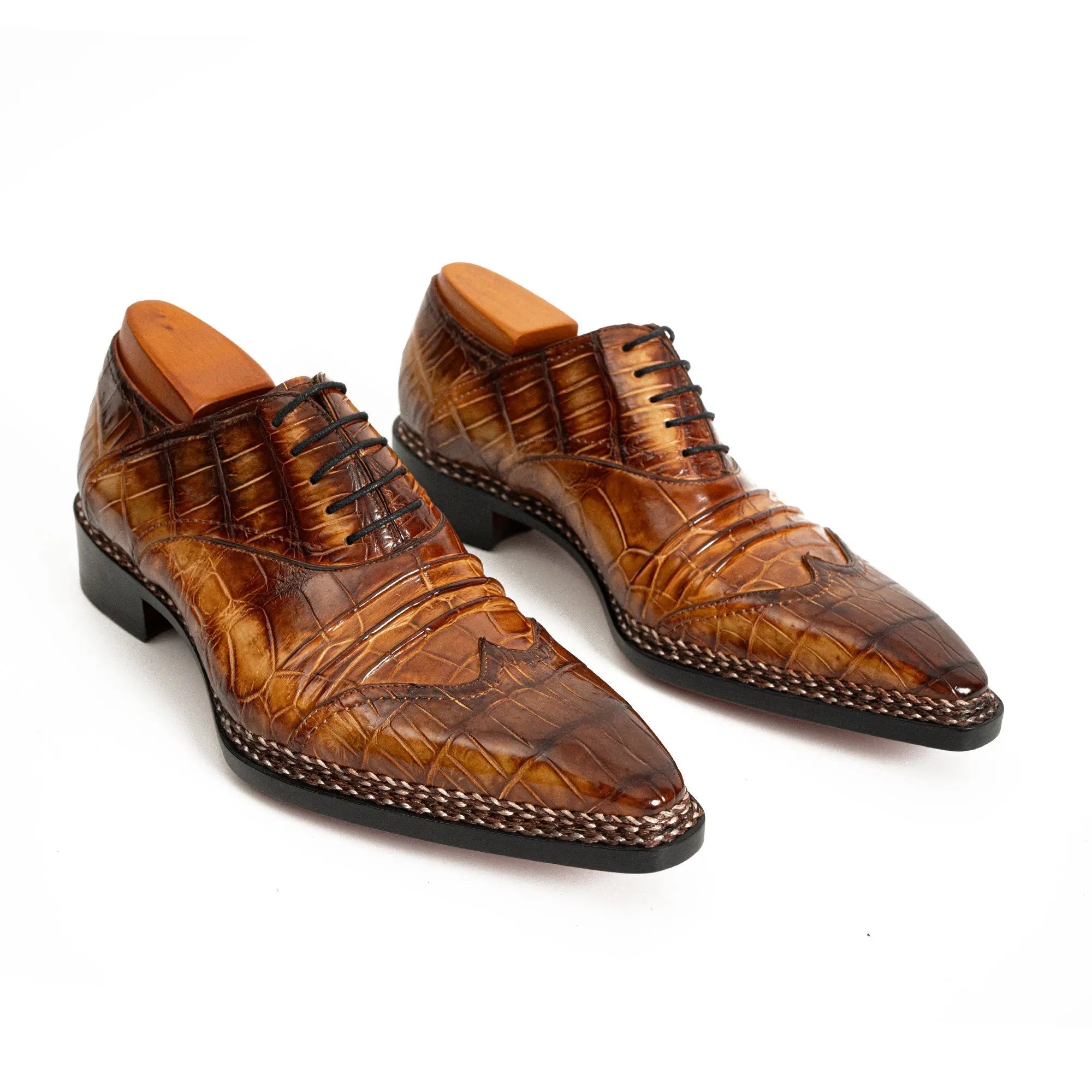 Cognac Crocodile Oxford Dress Shoe