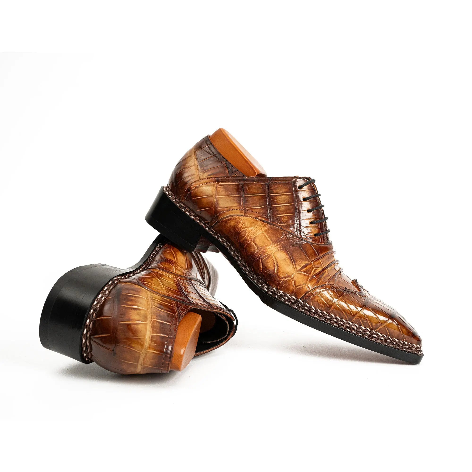 Cognac Crocodile Oxford Dress Shoe