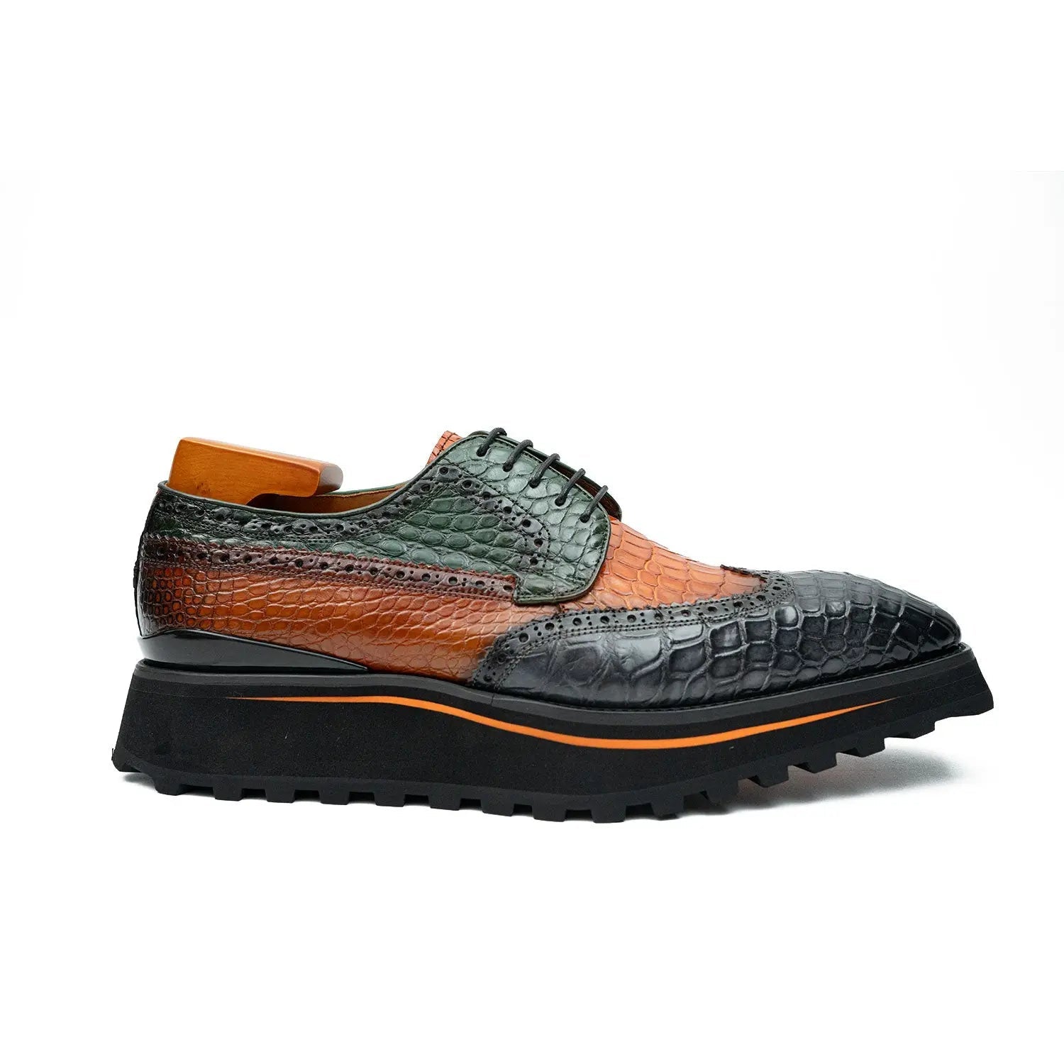 Tri-Tone Crocodile Wingtip Lug Derby