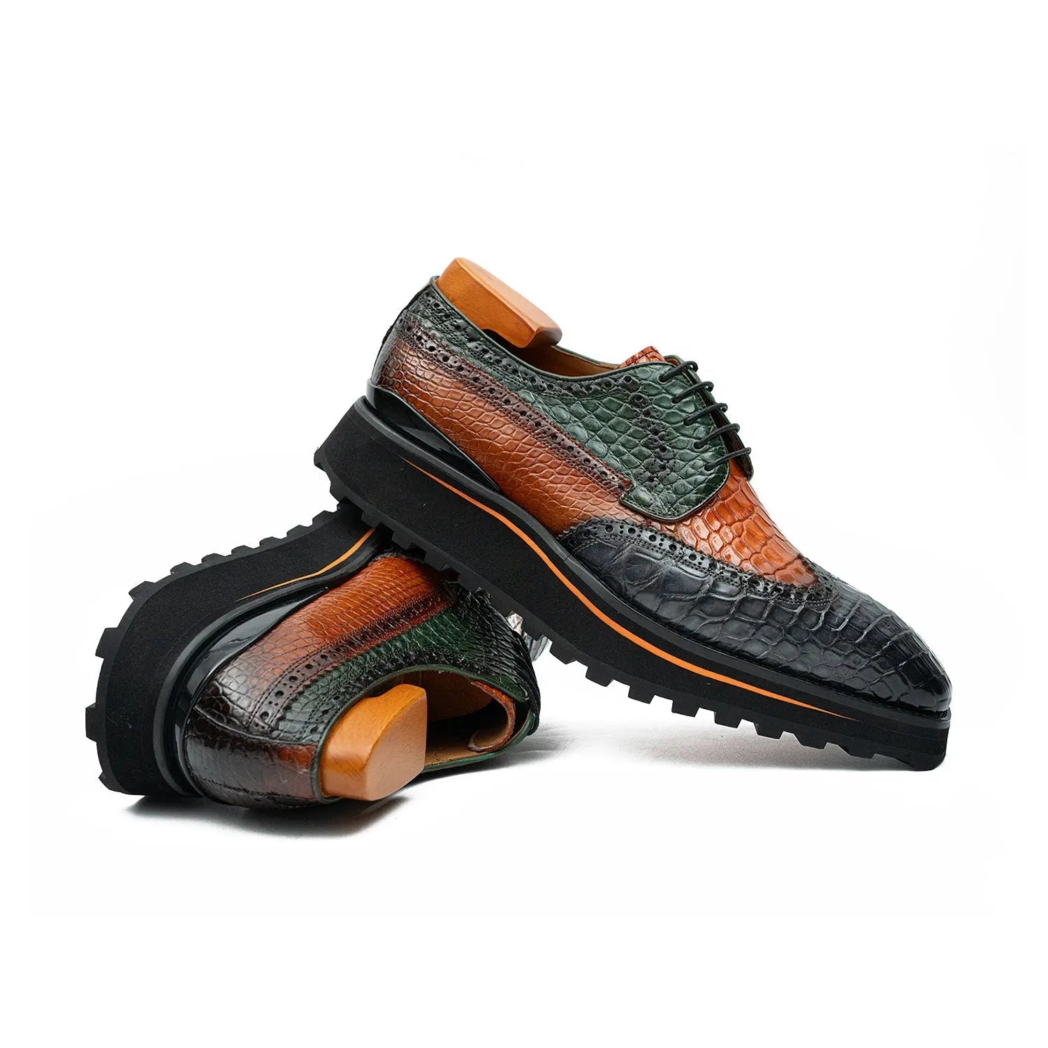 Tri-Tone Crocodile Wingtip Lug Derby