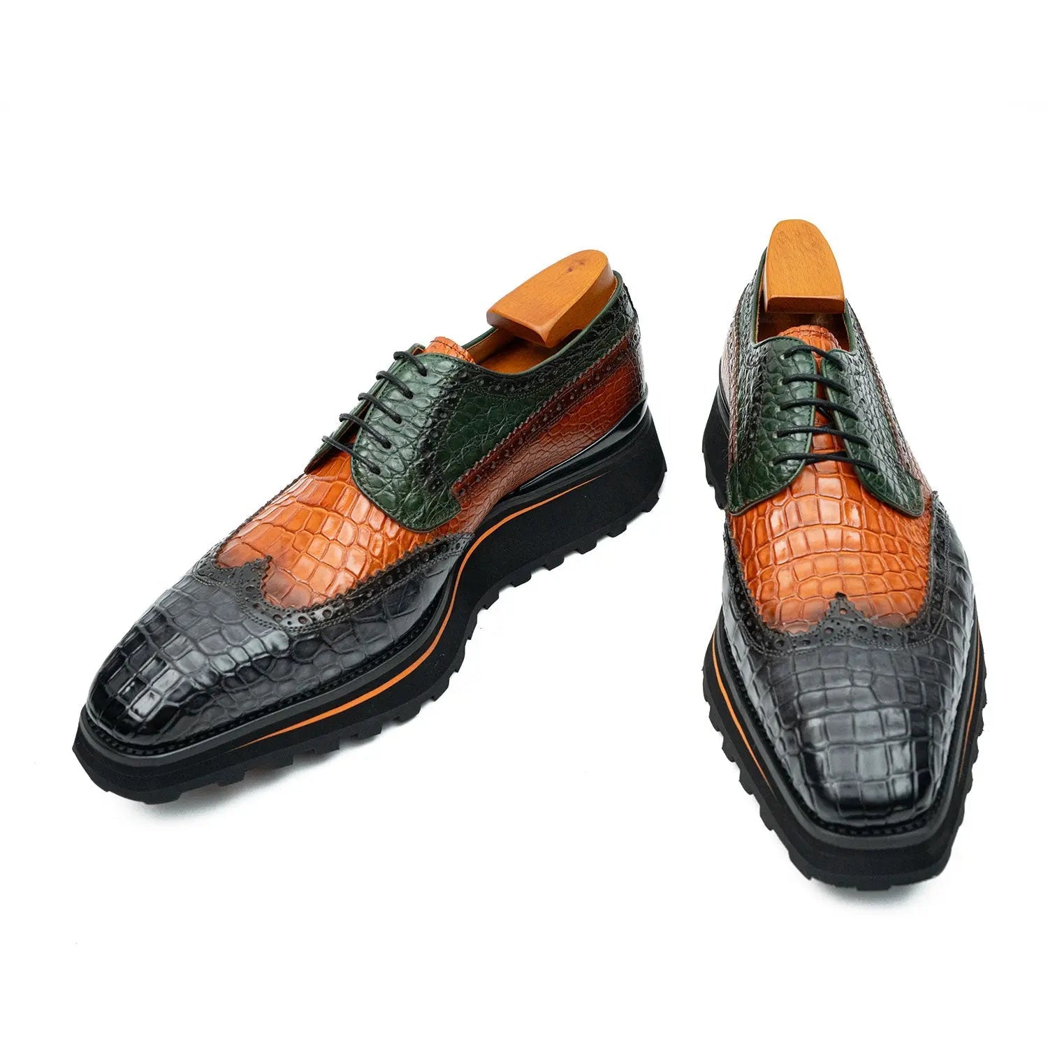 Tri-Tone Crocodile Wingtip Lug Derby