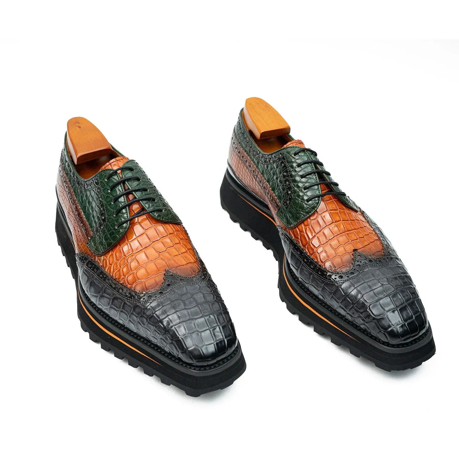 Tri-Tone Crocodile Wingtip Lug Derby