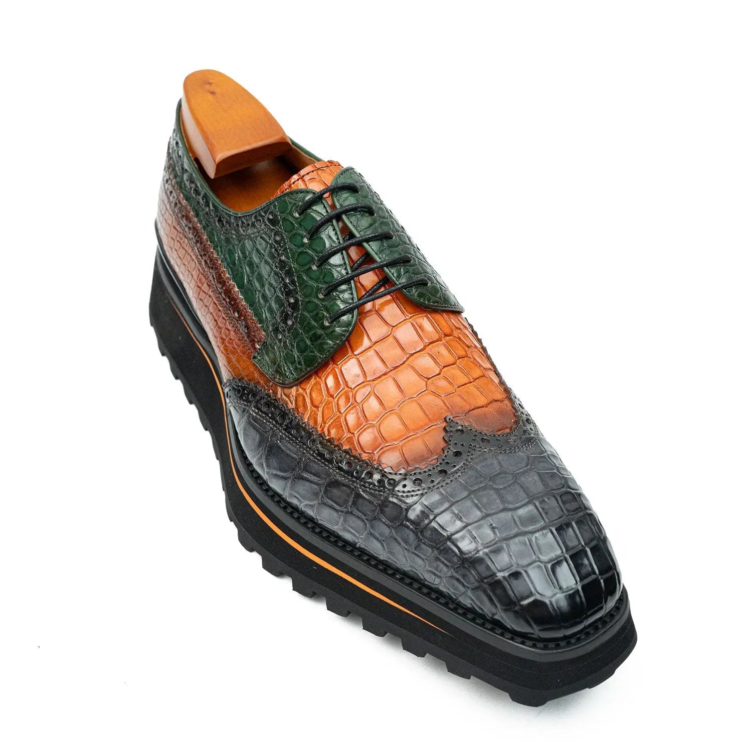 Tri-Tone Crocodile Wingtip Lug Derby