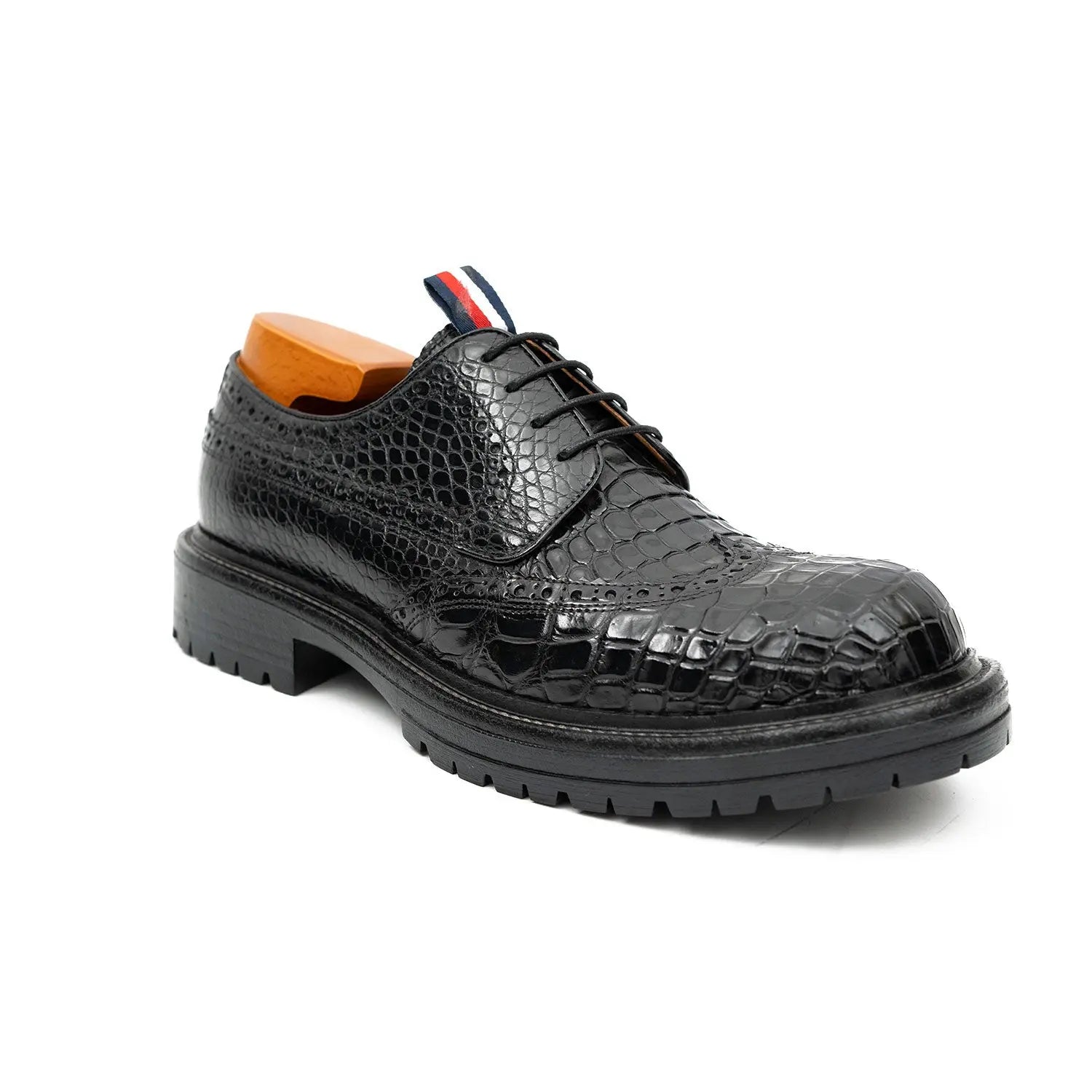 Black Croc-Embossed Derby