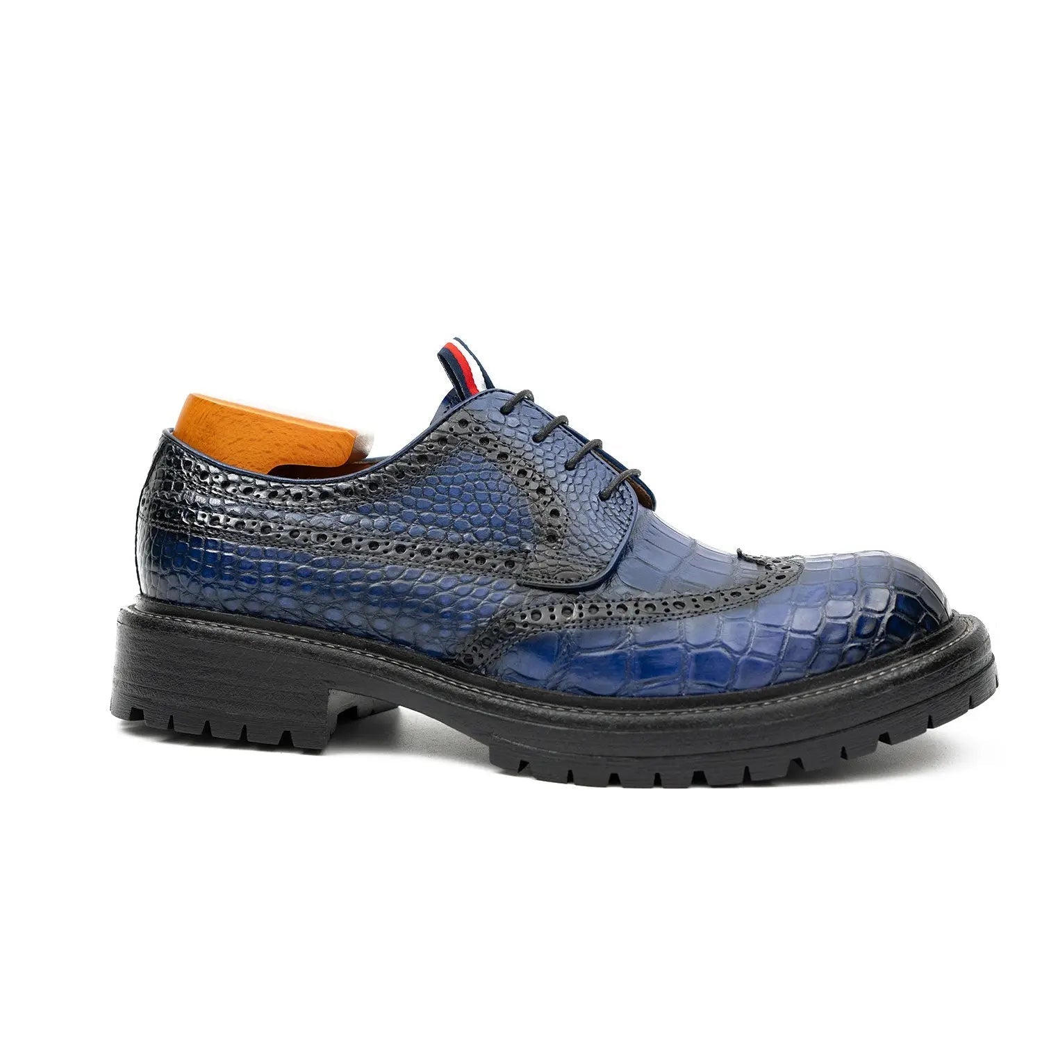 Blue Crocodile Lug Derby Shoes