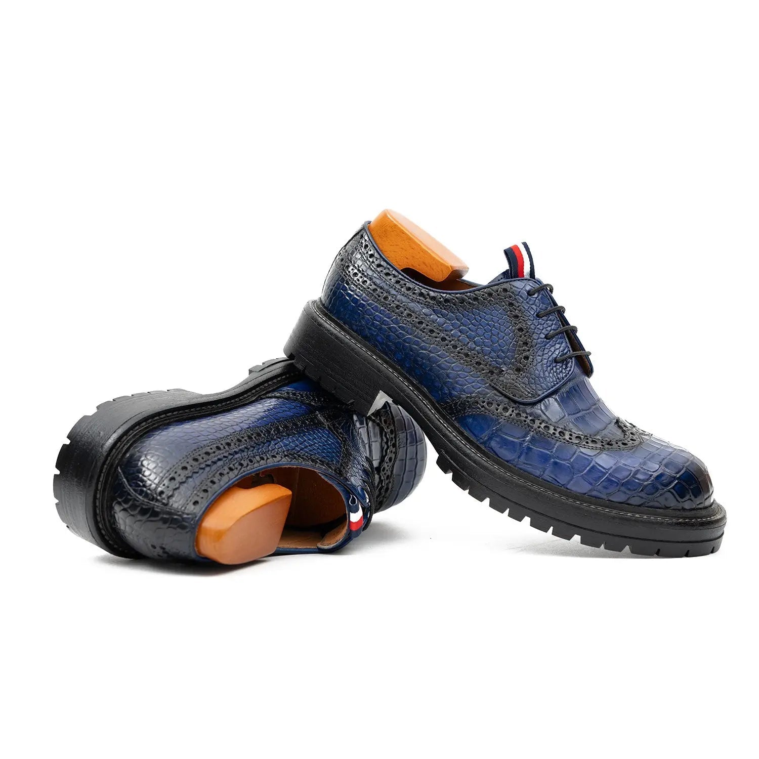 Blue Crocodile Lug Derby Shoes