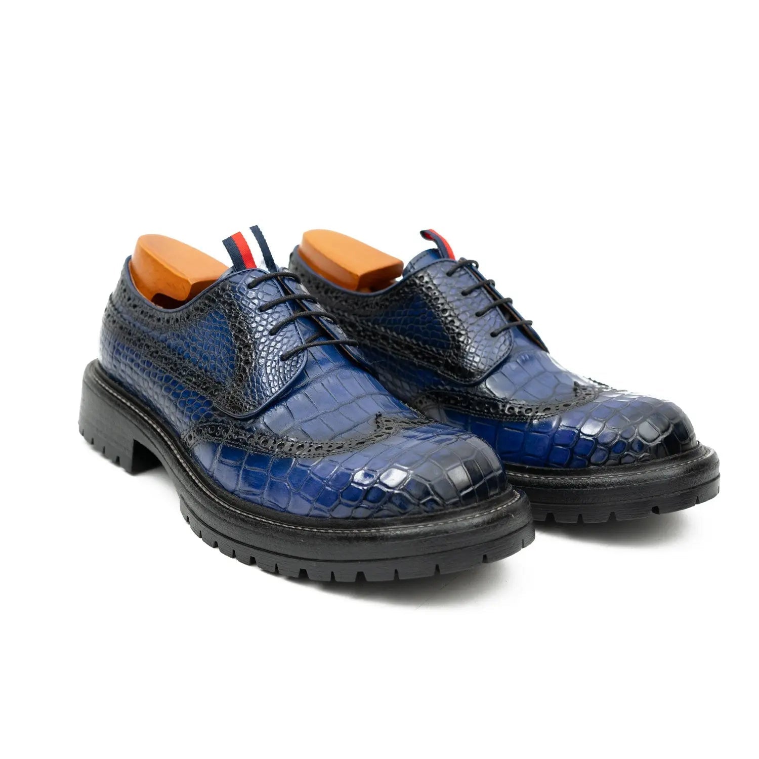 Blue Crocodile Lug Derby Shoes