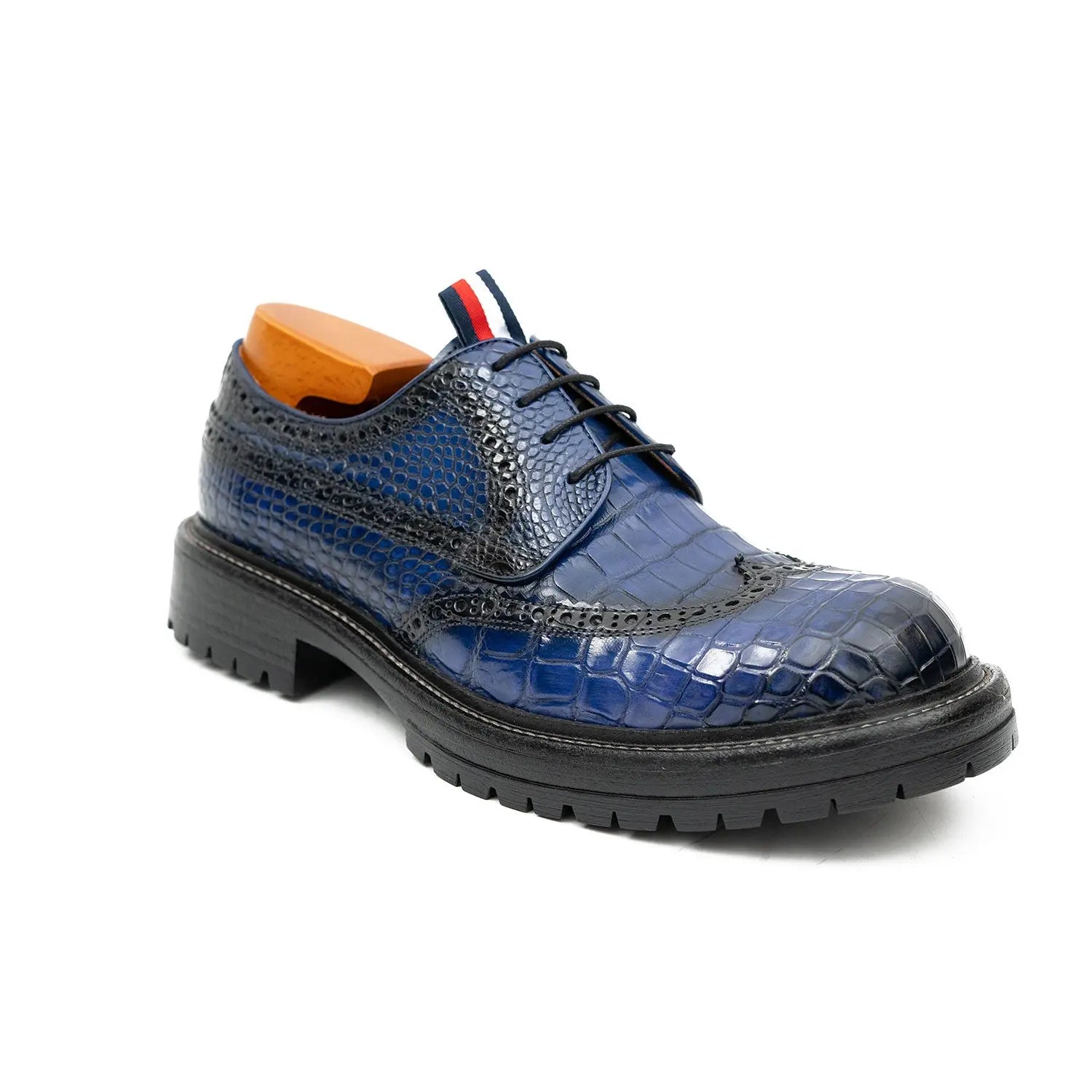 Blue Crocodile Lug Derby Shoes