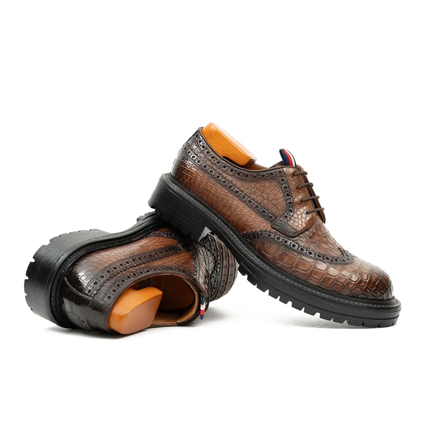 Croc-Embossed Lug Derby Shoes