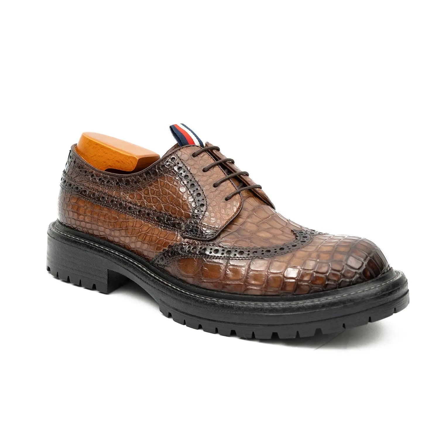Croc-Embossed Lug Derby Shoes
