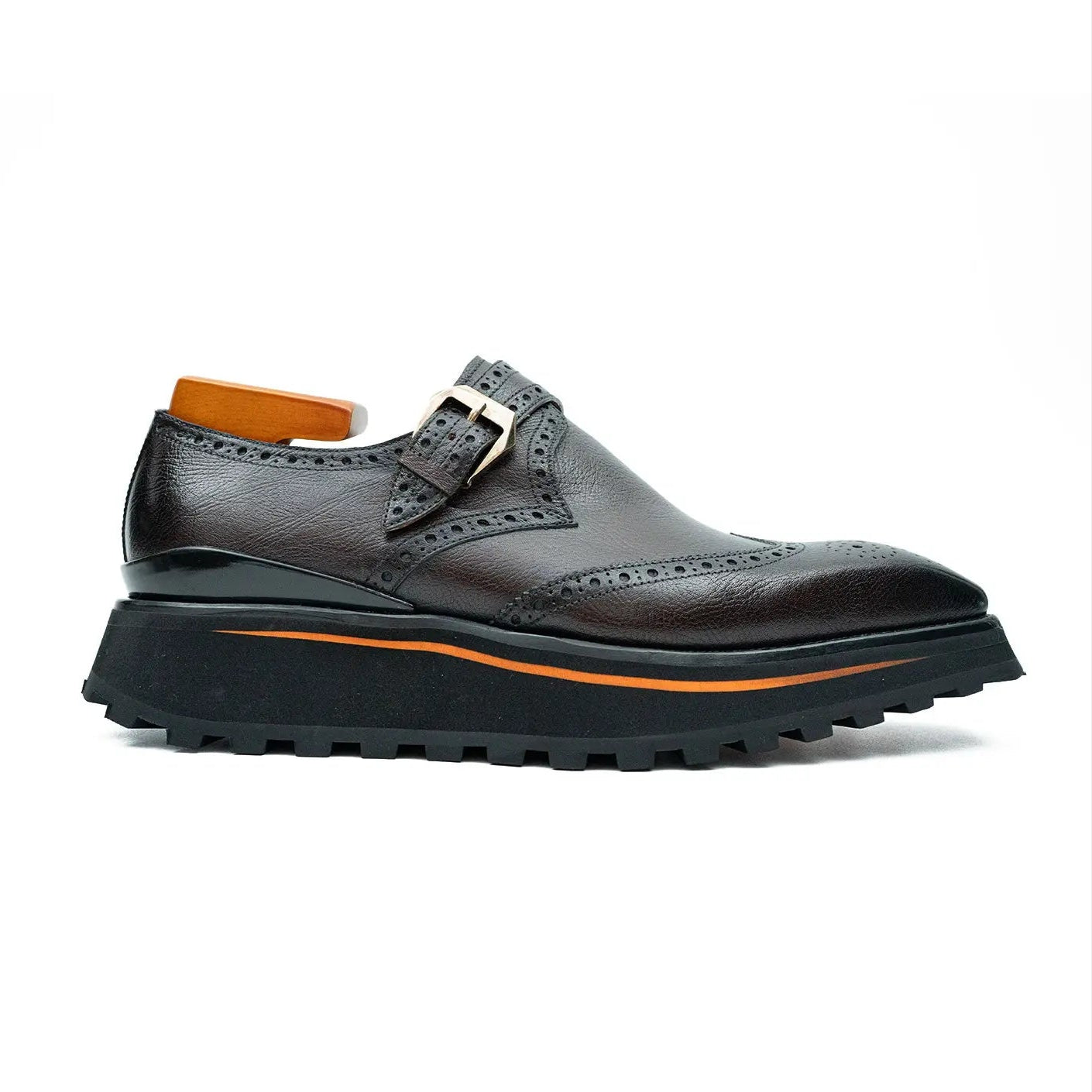 Dark Monk Strap Brogue Lift Shoe