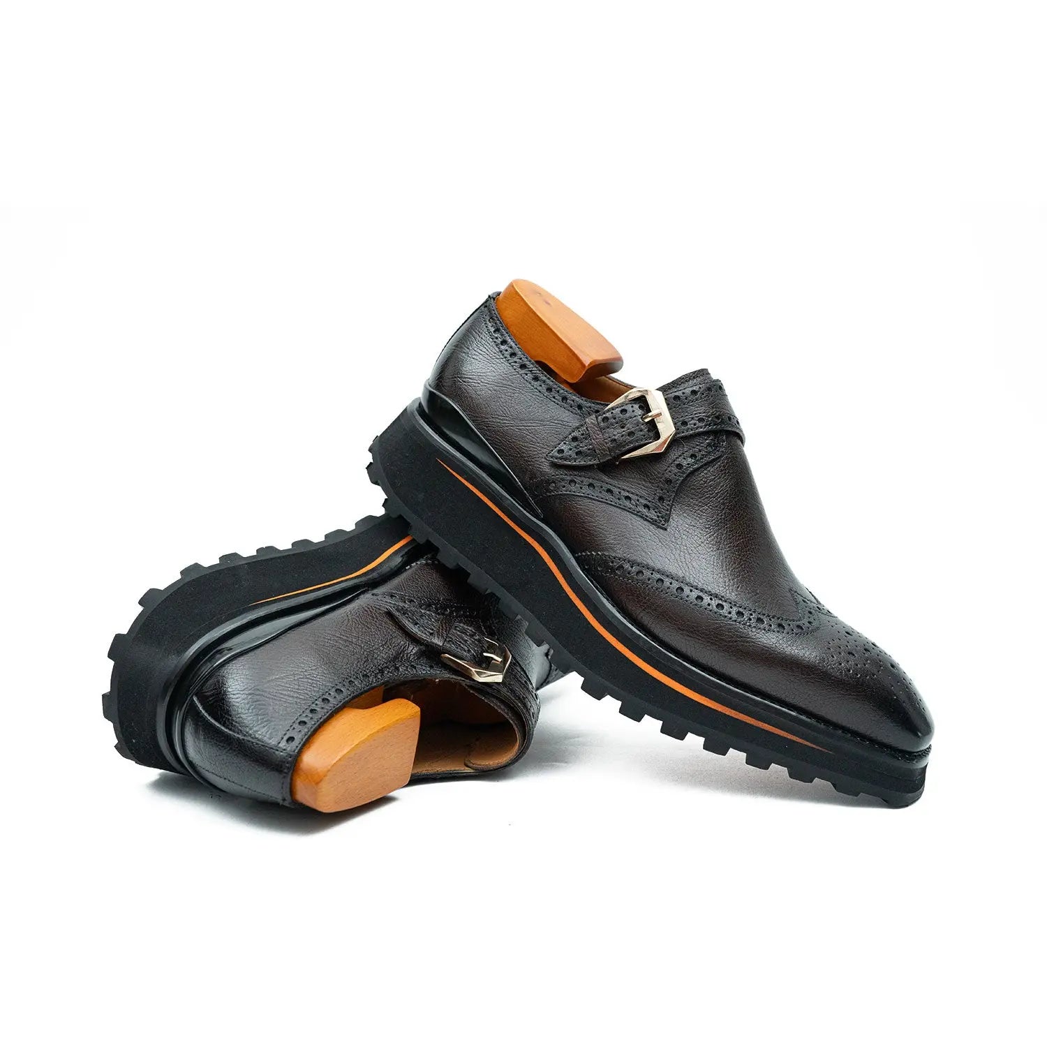 Dark Monk Strap Brogue Lift Shoe