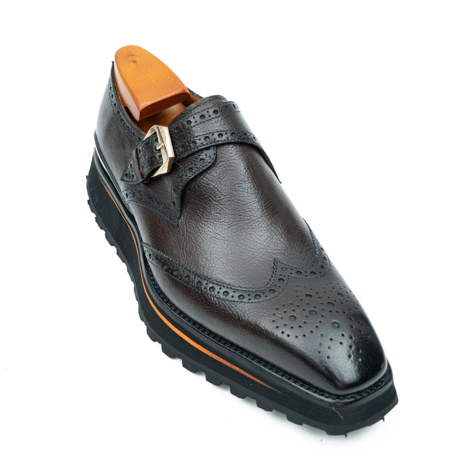 Dark Monk Strap Brogue Lift Shoe