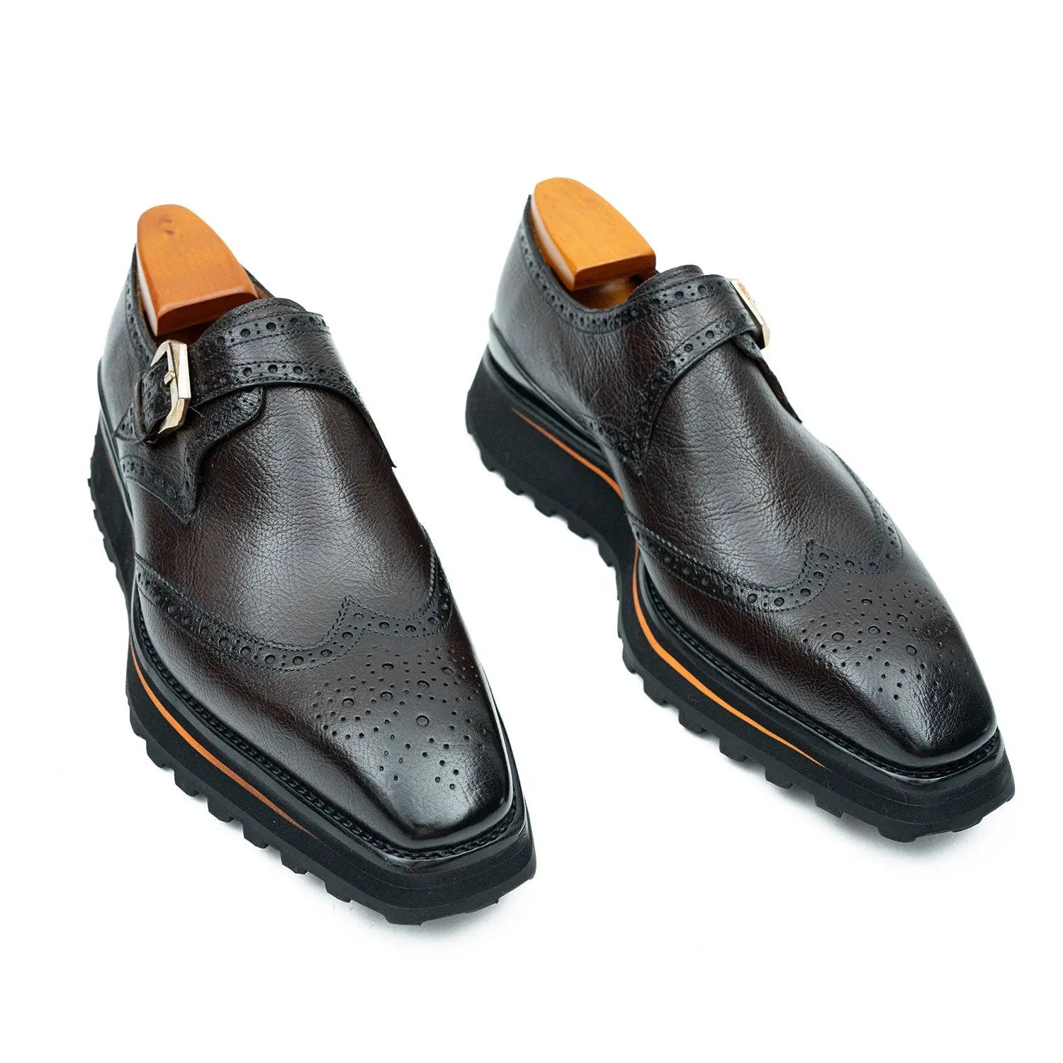Dark Monk Strap Brogue Lift Shoe