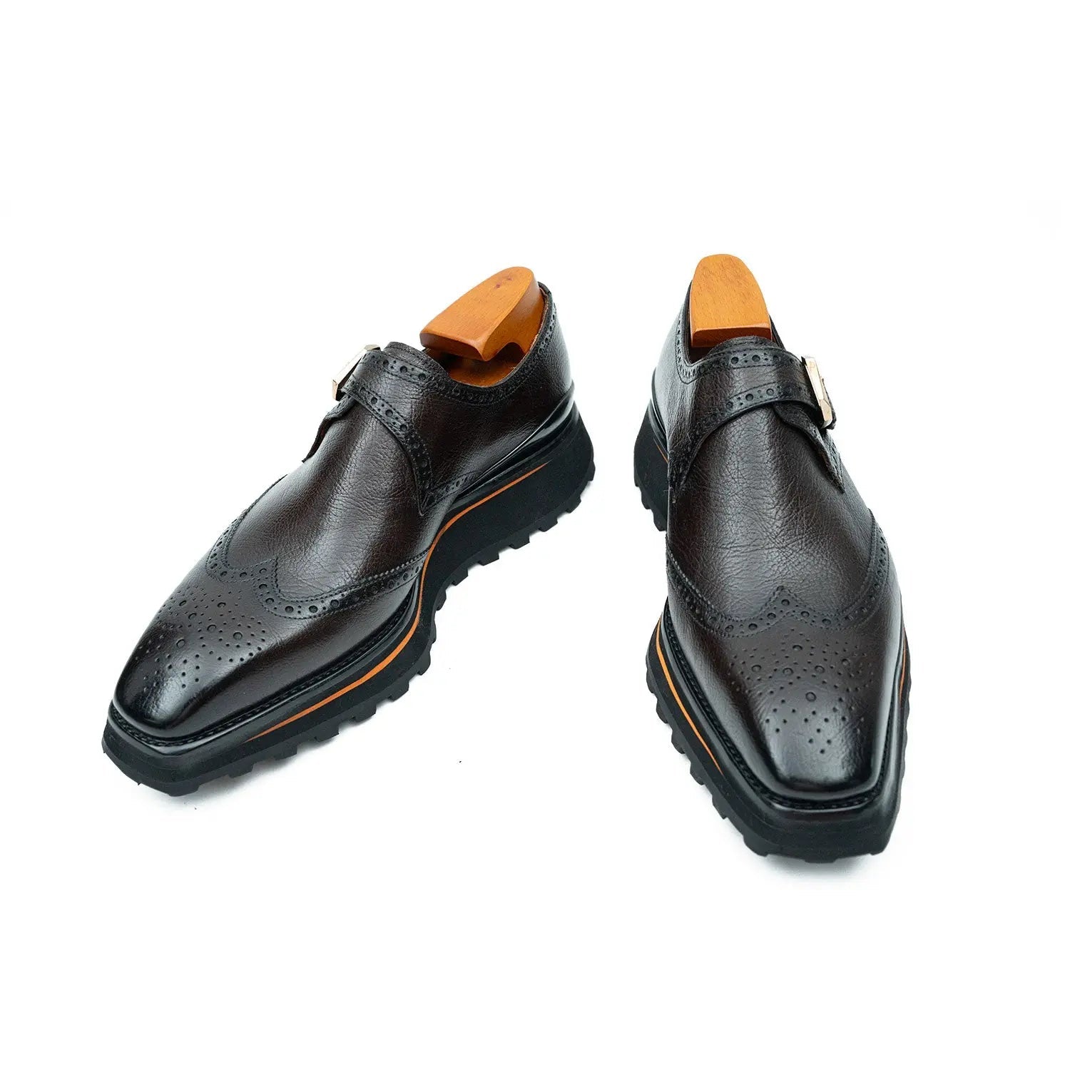 Dark Monk Strap Brogue Lift Shoe