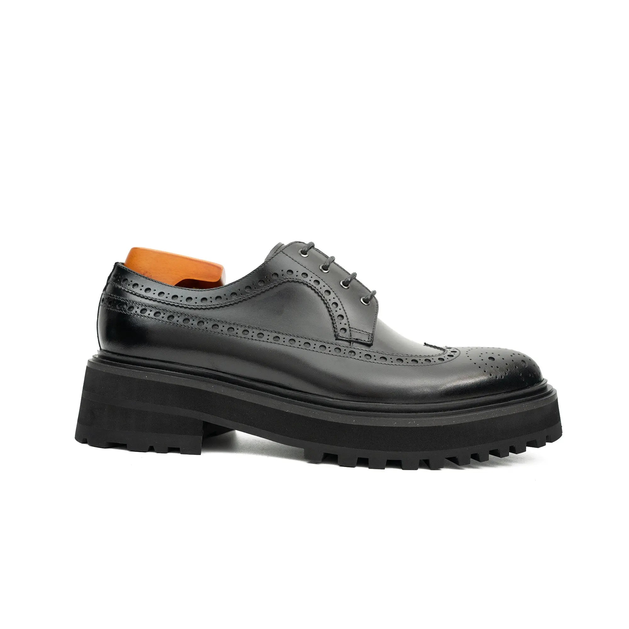 Black Wingtip Derby with Lug Sole