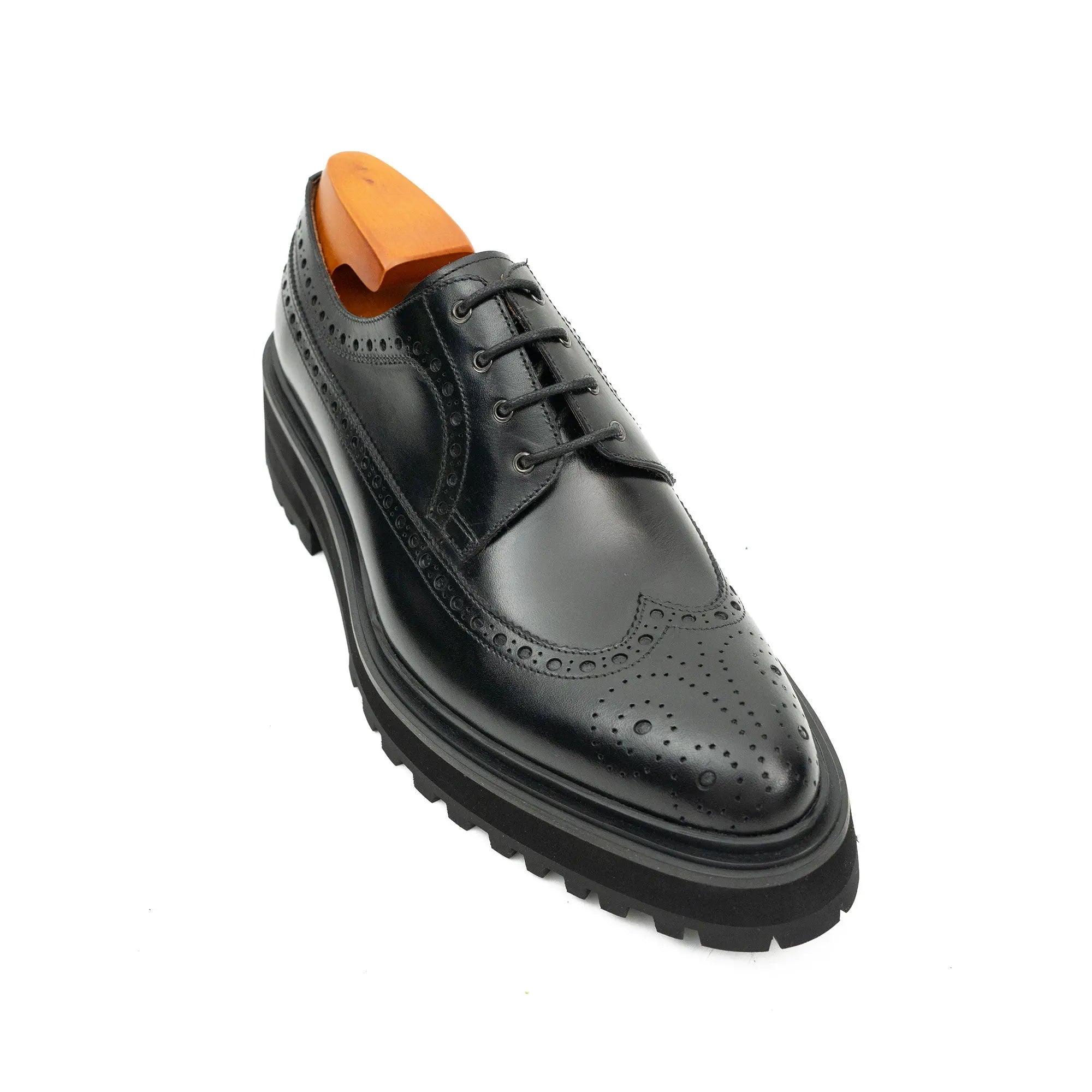 Black Wingtip Derby with Lug Sole